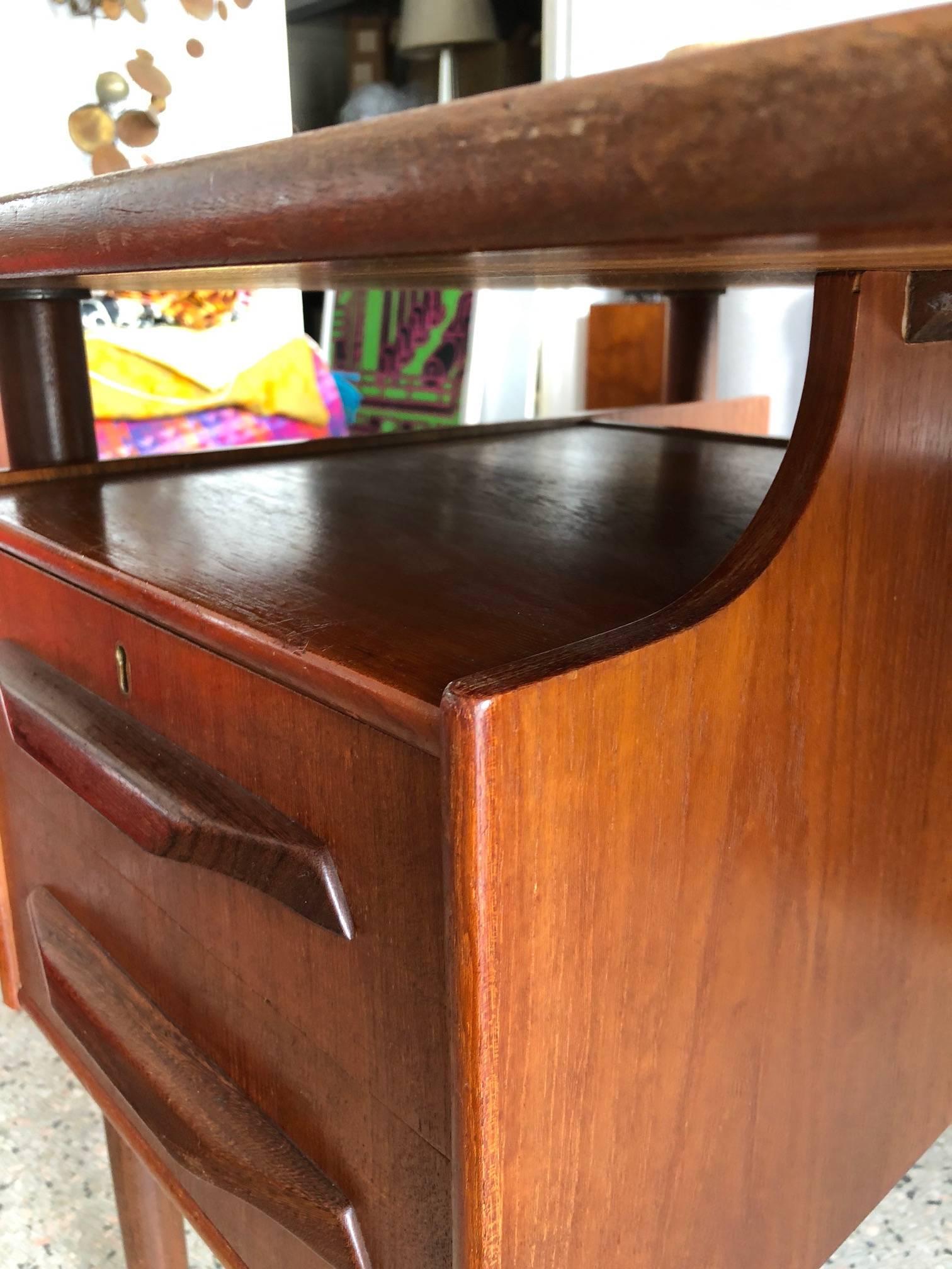 Mid-20th Century Danish Teak Desk by Pedersen with Floating Top