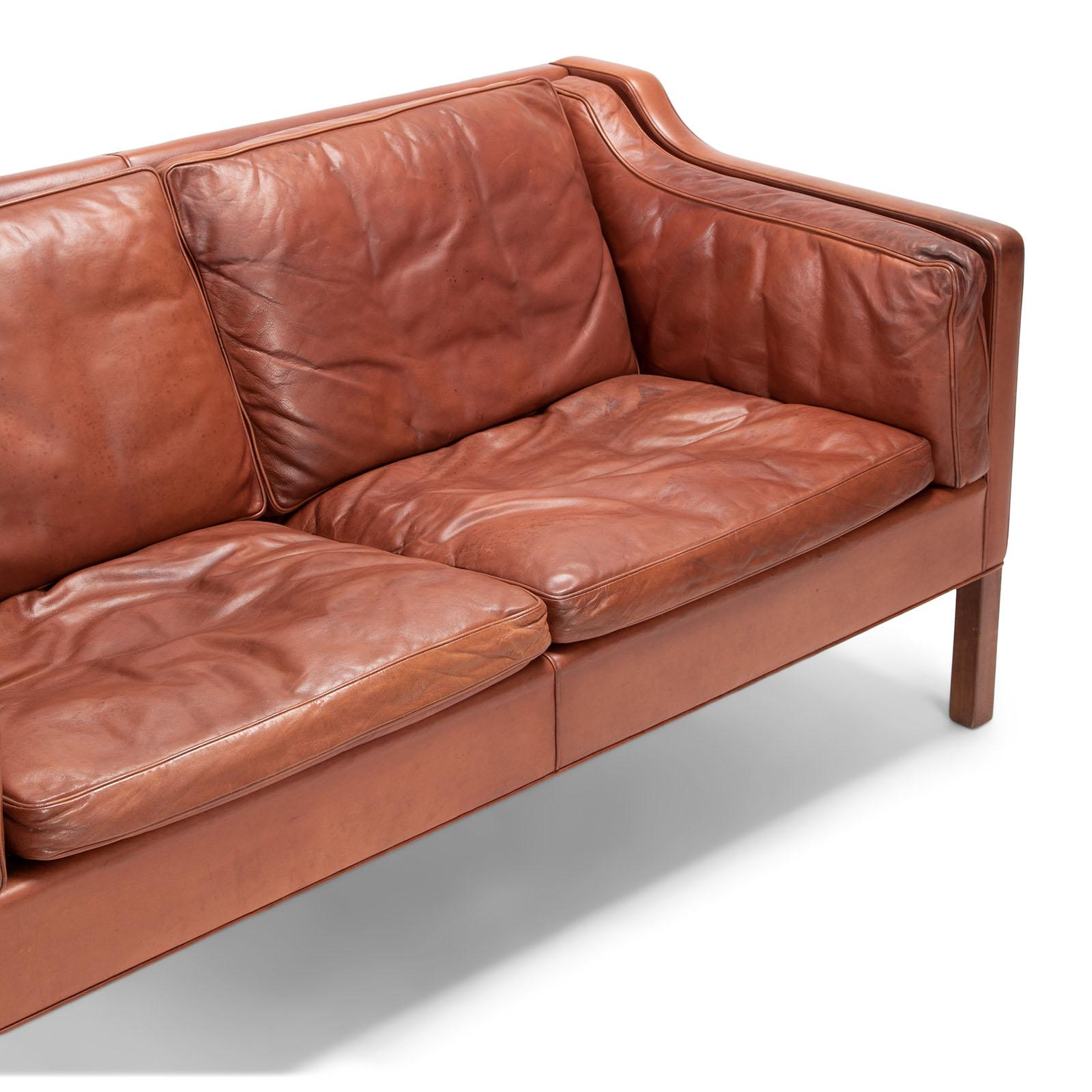 Danish Two-Seat Sofa with Original Leather In Good Condition For Sale In Copenhagen, DK