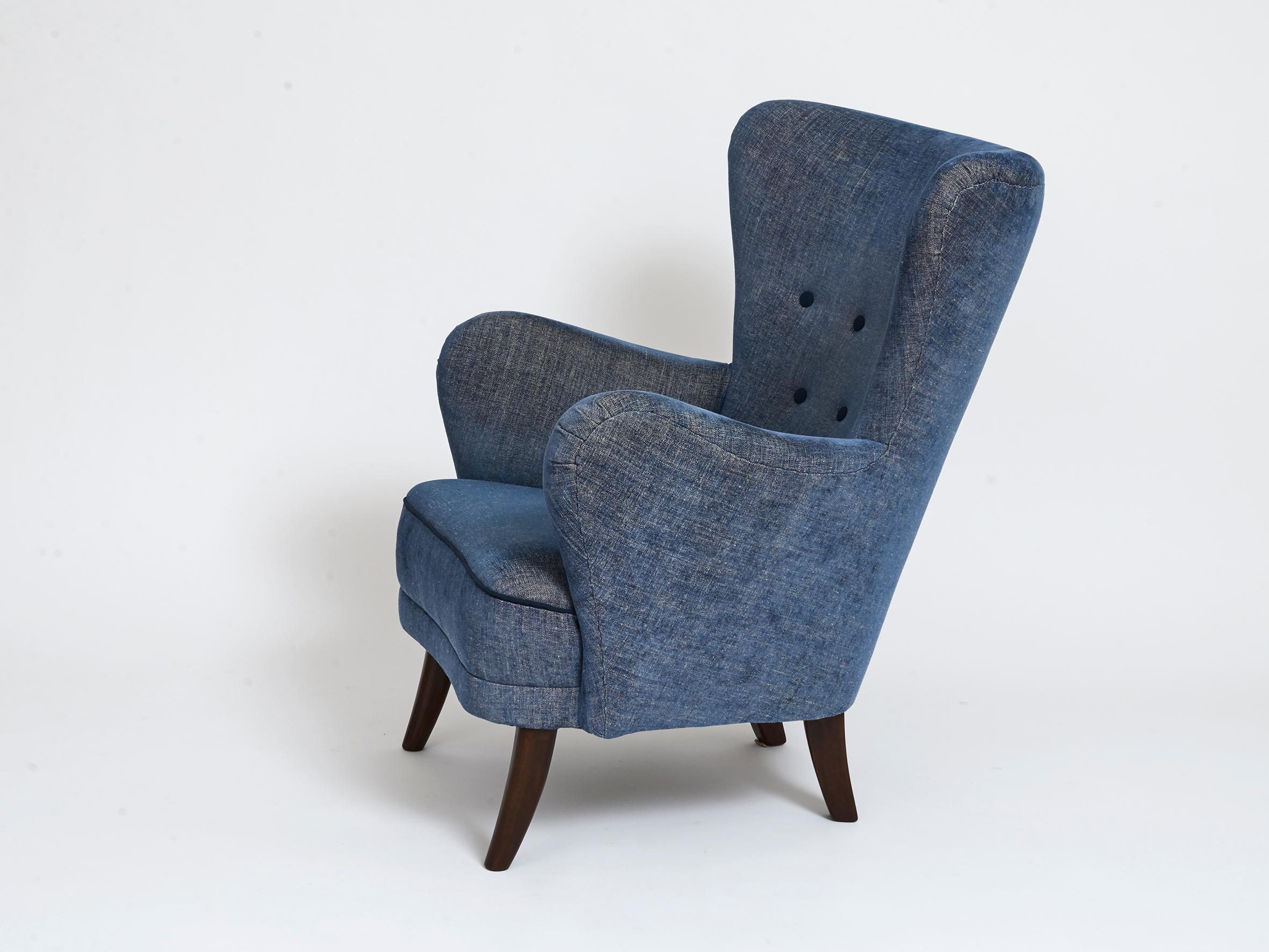 Scandinavian Modern Danish Upholstered Armchair, circa 1940s For Sale