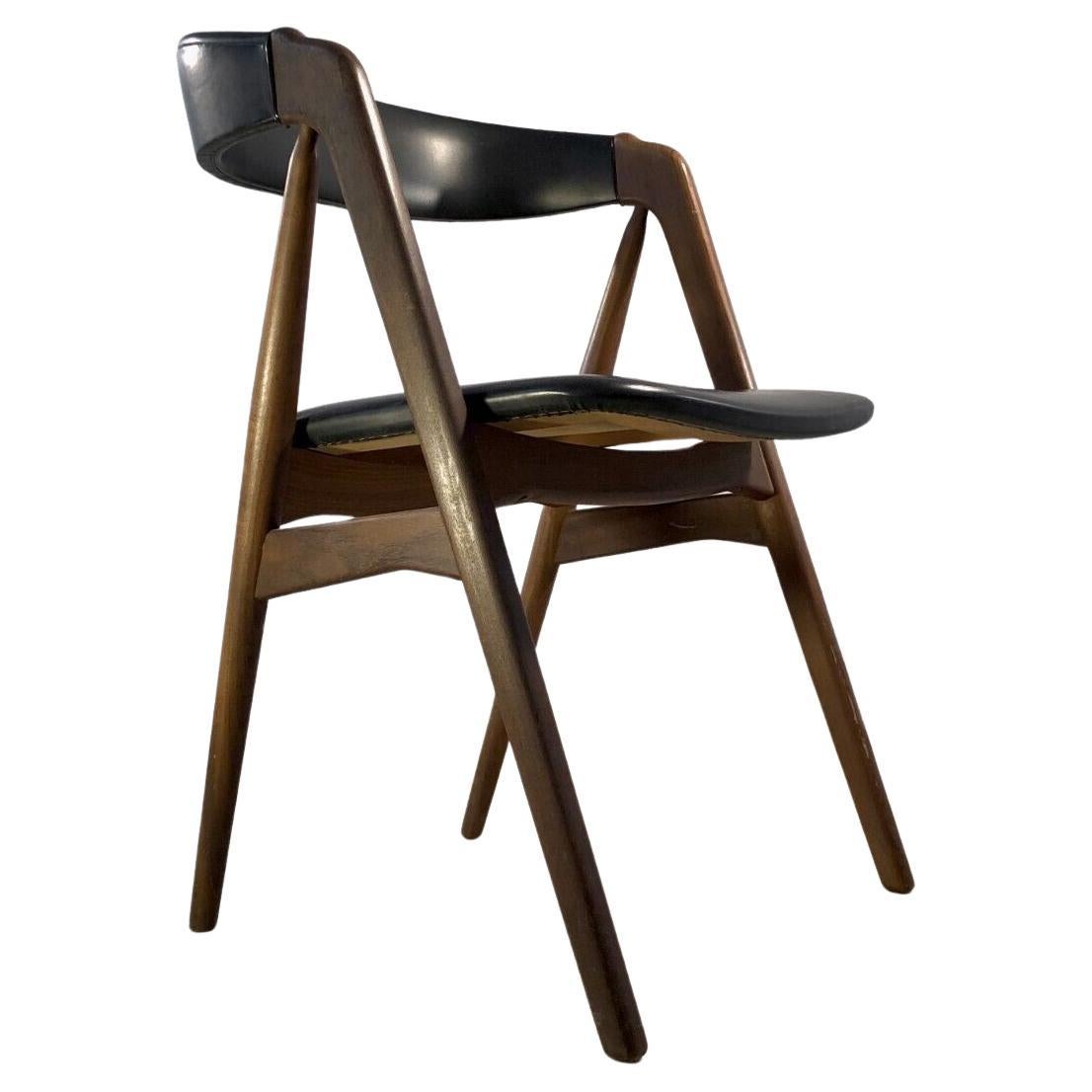 Ein erstaunlicher, schlanker und eleganter Stuhl mit Kompassbeinen, modernistisch, freie Form, dänisch, skandinavisch, Kompassbeine und Struktur aus Palisander, Sitz aus schwarzem Kunstleder, seltene 