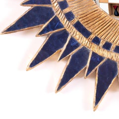 Dark Blue Sunburst Mirror, in the Manner of Line Vautrin, Contemporary