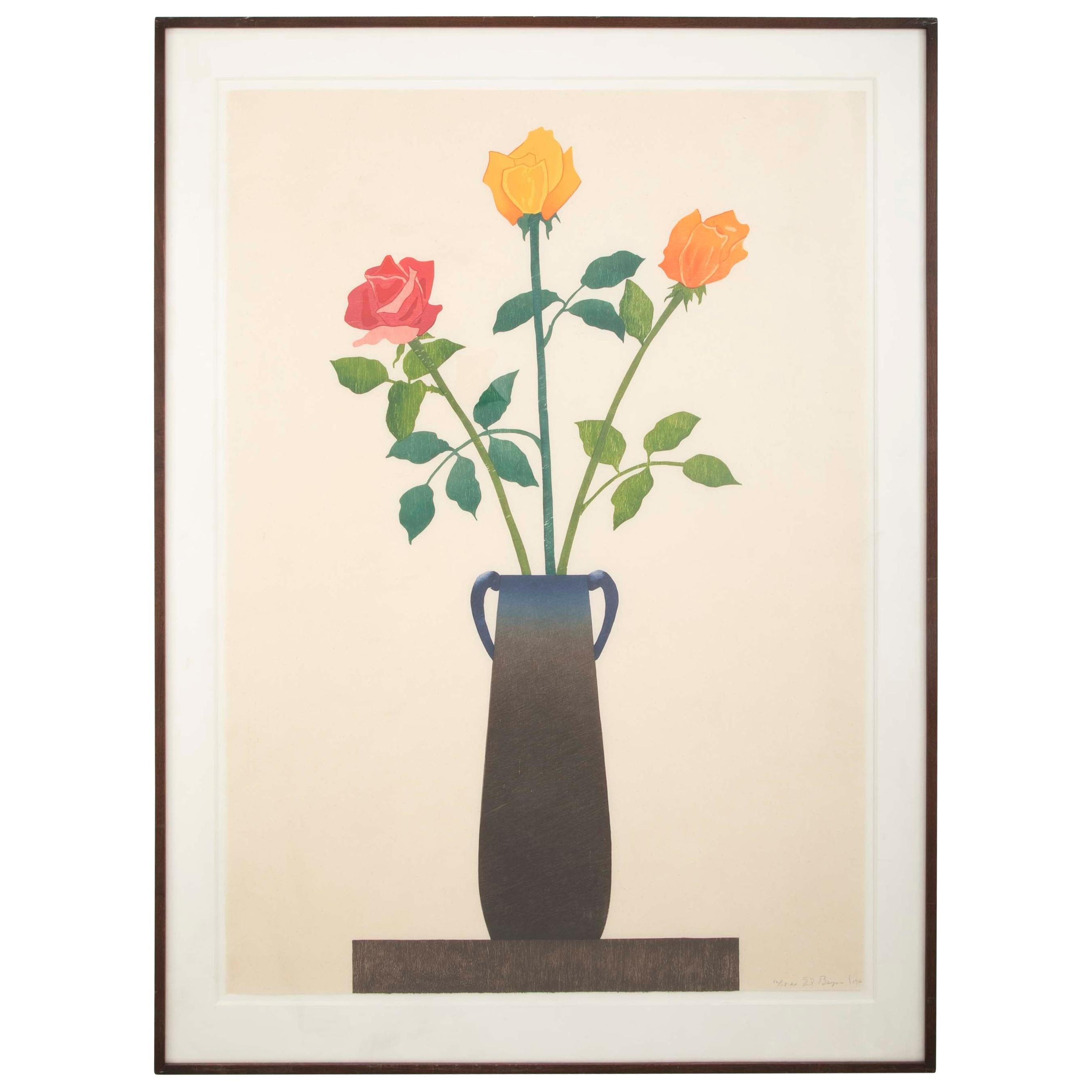 "A Dark Pot with Roses" 'Tyler 77' Woodcut by Ed Baynard
