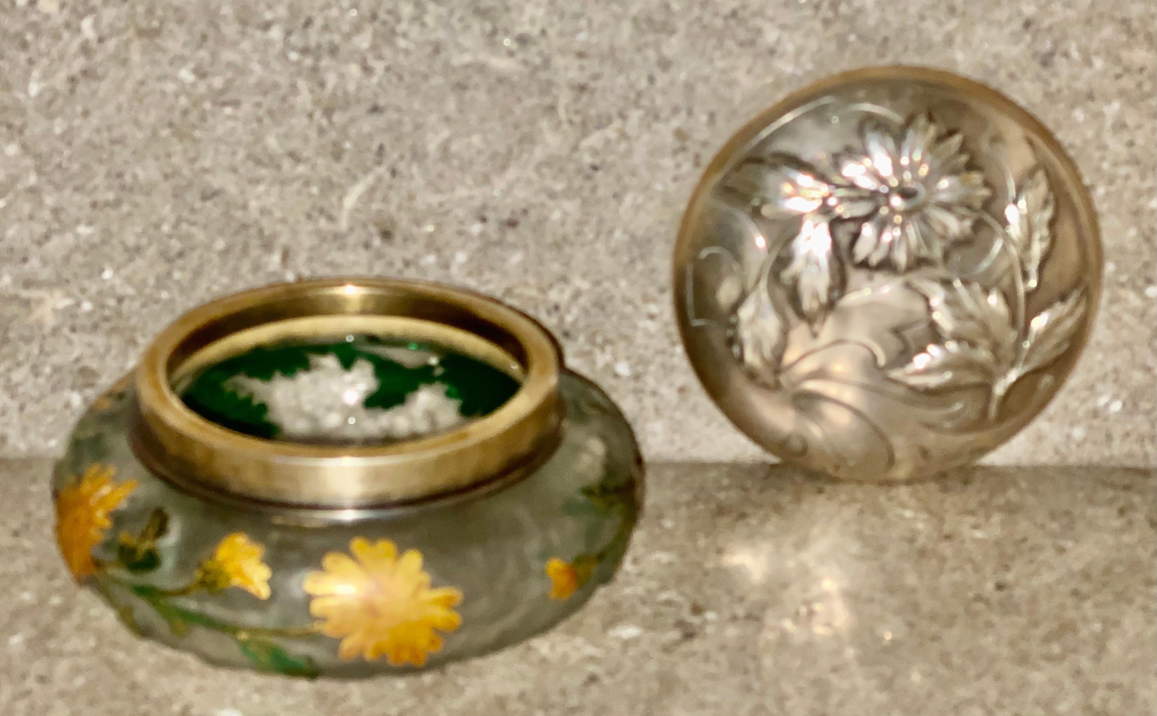 Art Nouveau Daum Cameo Glass Bowl with Silver Cover For Sale