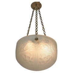 Daum Nancy Acid-Etched and Bronze Chandelier, circa 1925