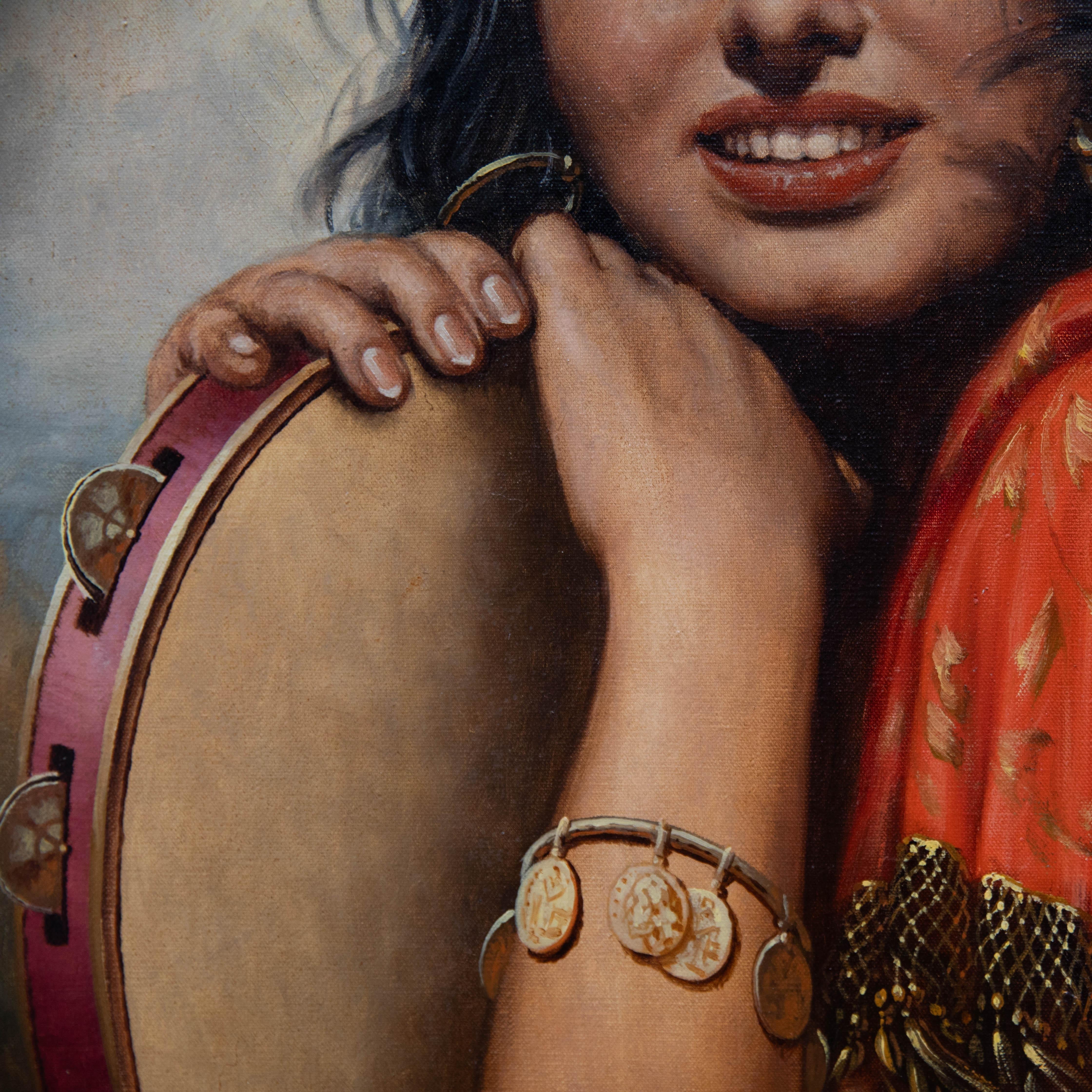 A. David - Contemporary Oil, Gypsy Lady with Tambourine For Sale 3