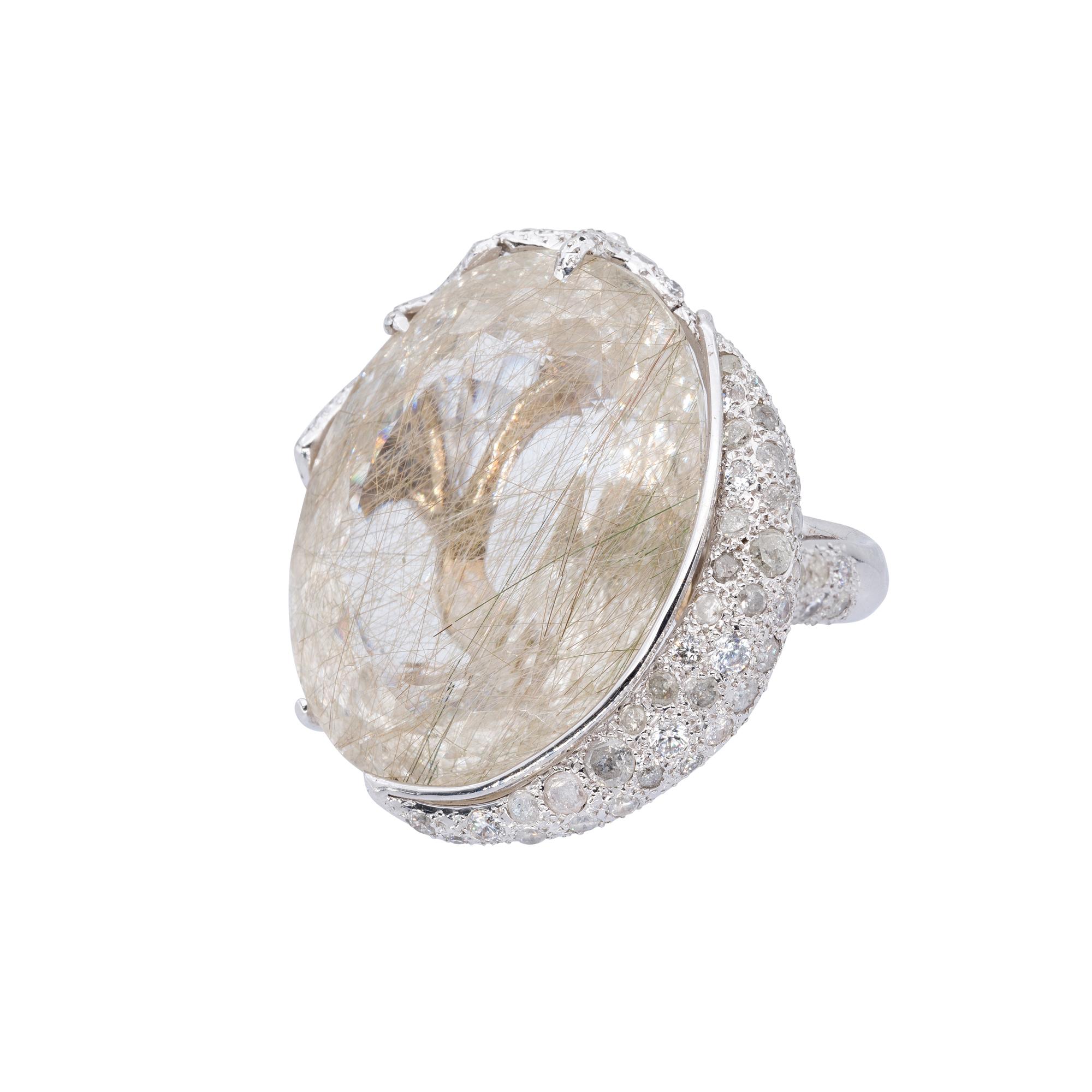 Women's d'Avossa Ring with central Rutilated Quartz and Diamonds For Sale