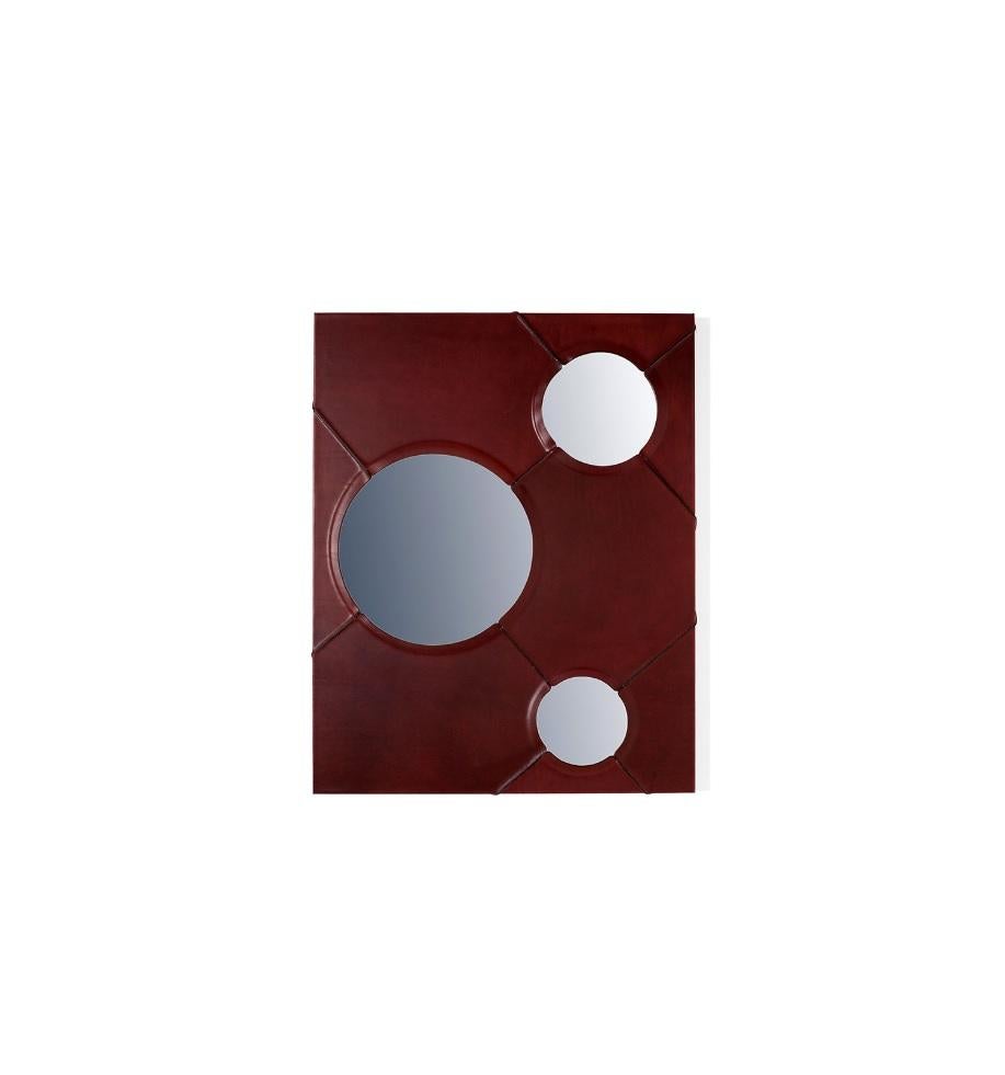 Postmoderne A Day In The Life Wall Mirror with Faux Leather Frame by Oscar Maschera en vente