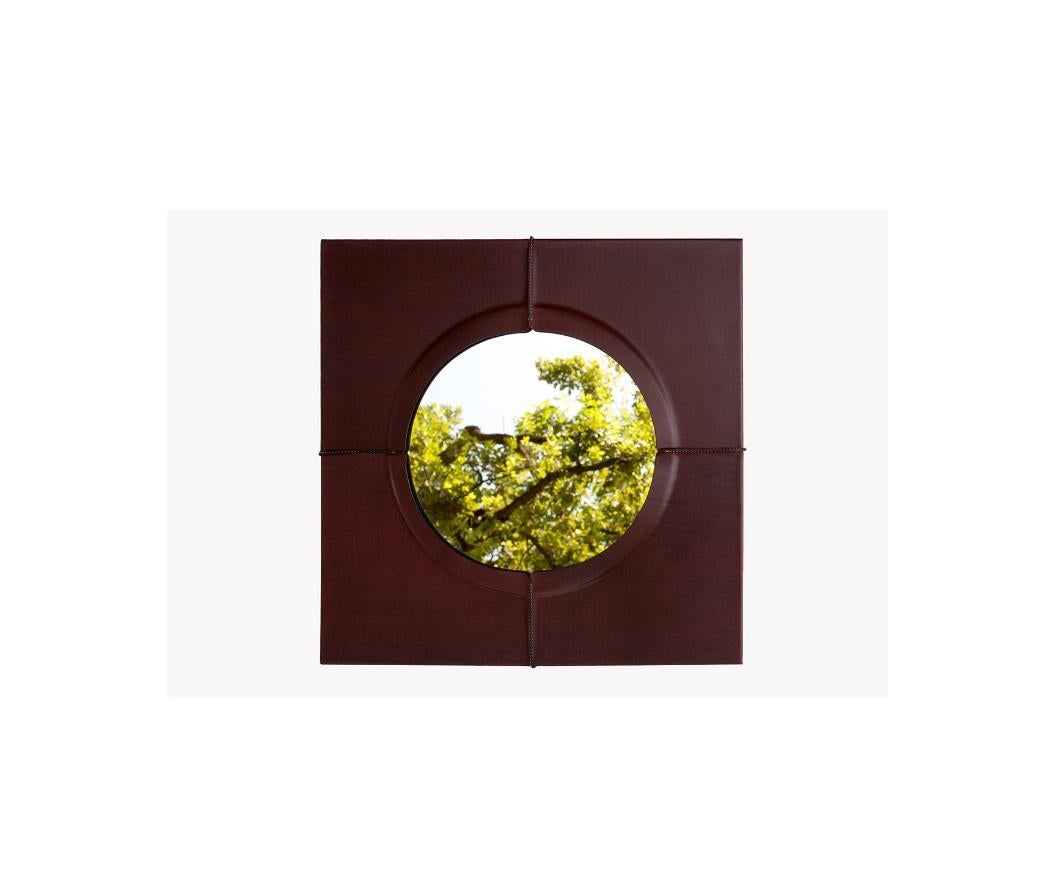 Autre A Day In The Life Wall Mirror with Faux Leather Frame by Oscar Maschera en vente