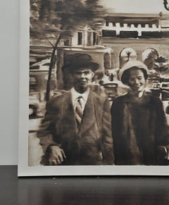 Sepia Oil Painting of Couple on a Paris Street