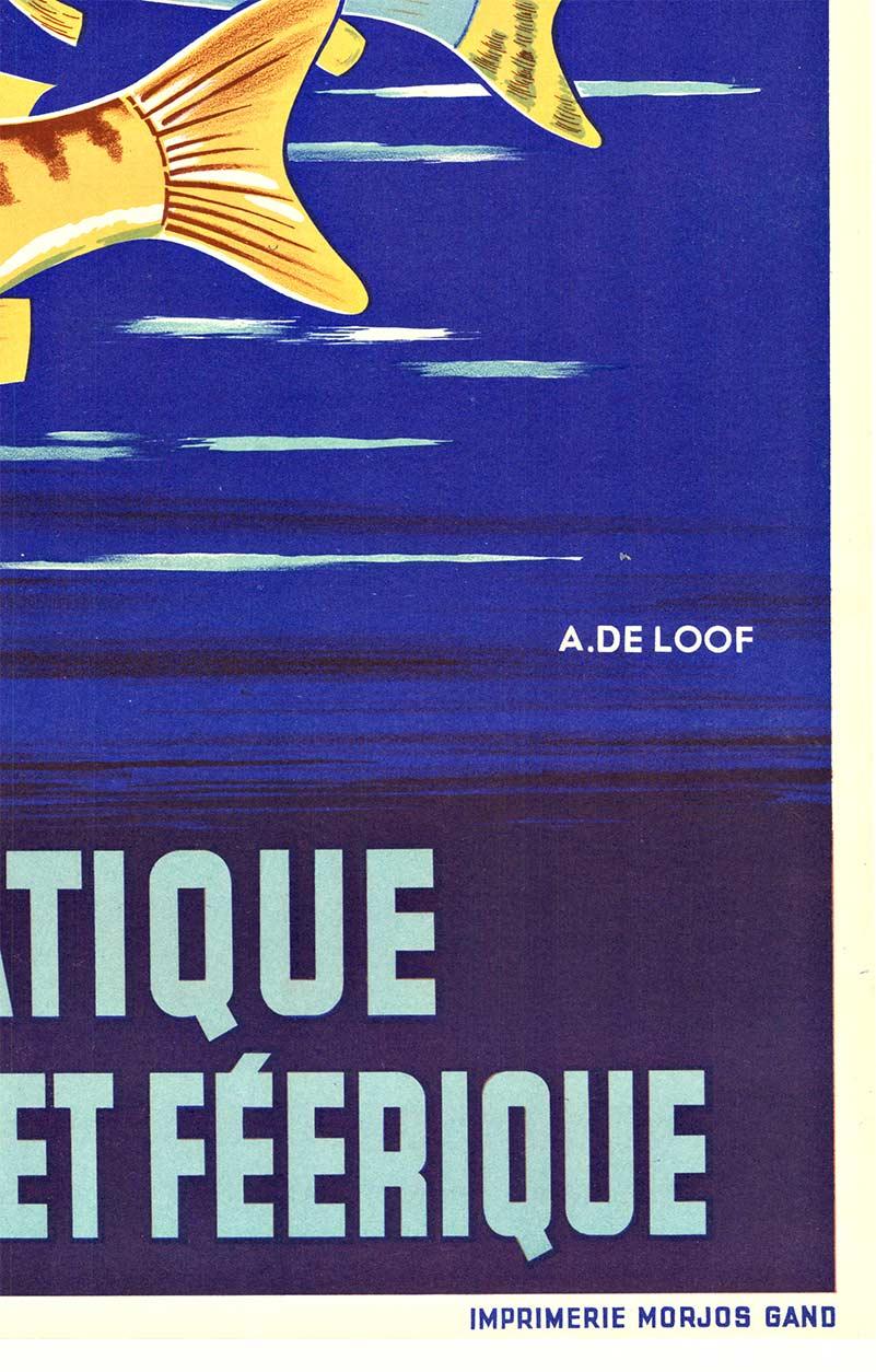 Poster vintage originale Visitez Les Aquariums Mosans - Landscape Print Beige di A. De Loof