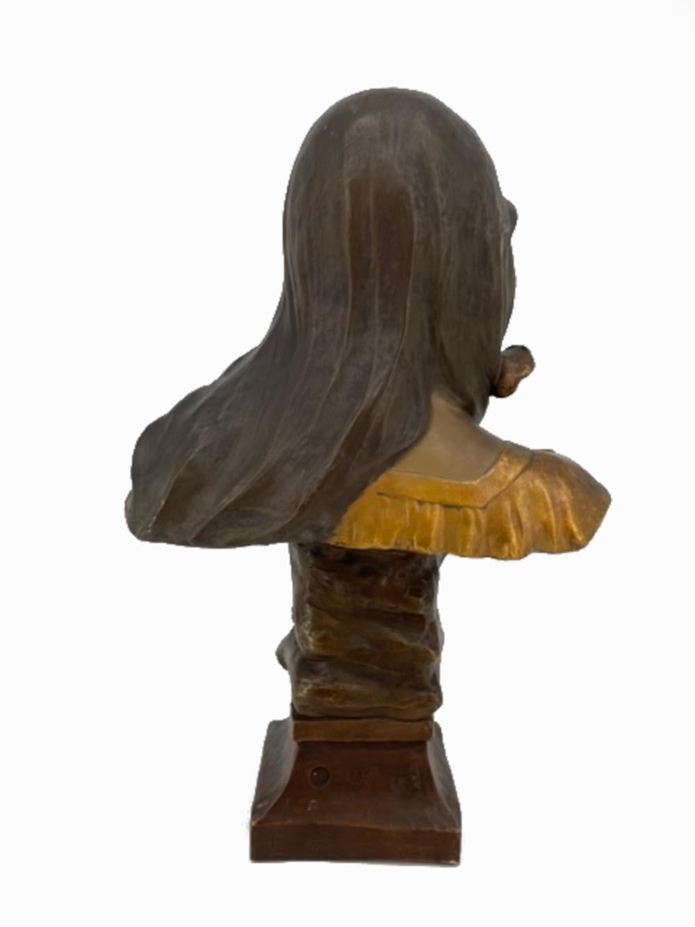 Hand-Carved A. De Remière, Friedrich Goldscheider Polychrome Patinated Terracotta Sculpture For Sale
