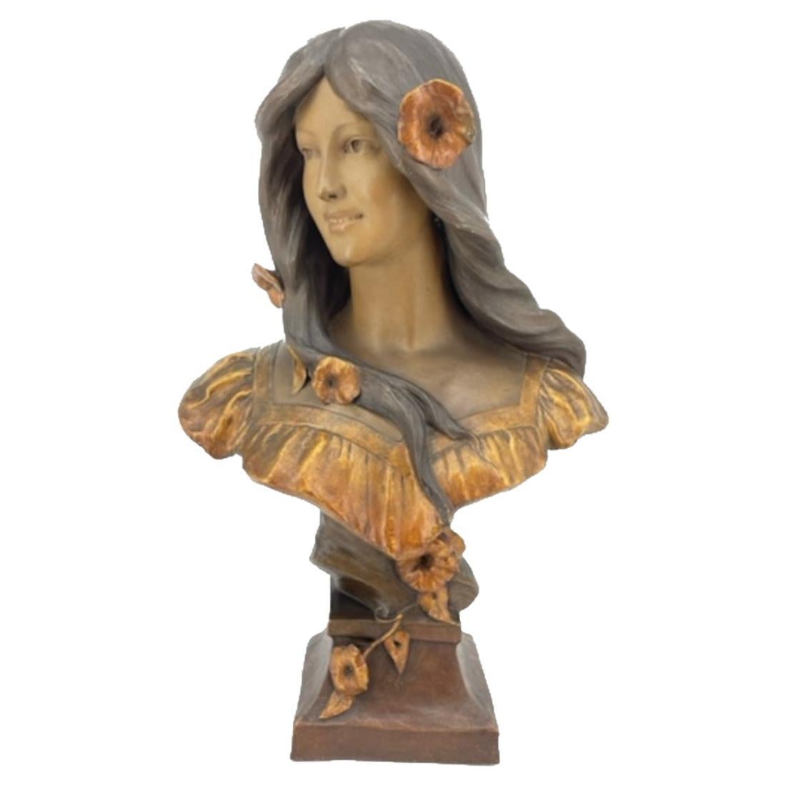A. De Remière, Friedrich Goldscheider Polychrome Patinated Terracotta Sculpture For Sale