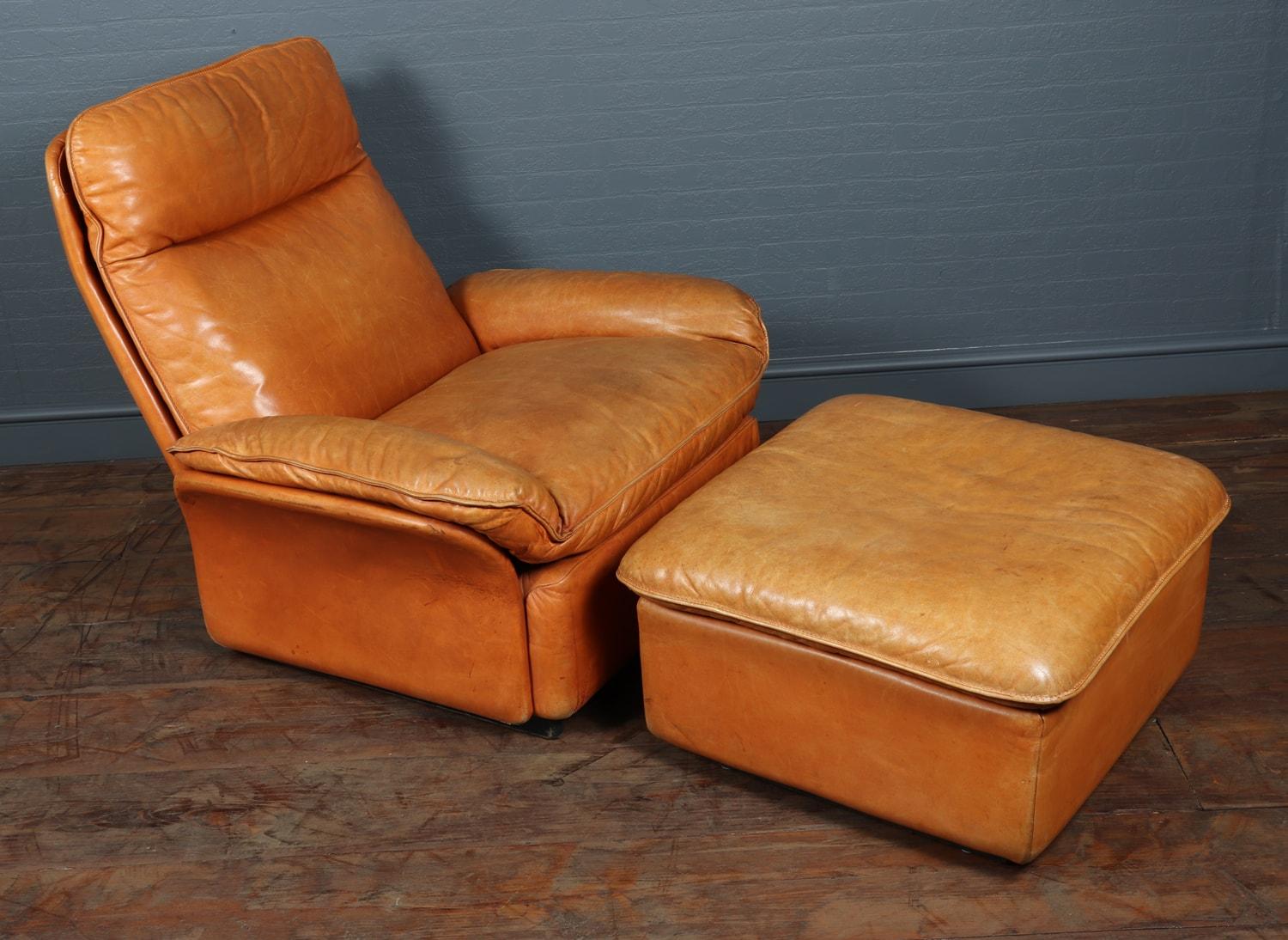 De Sede Leather Armchair and Foot Stool Model DS49 1