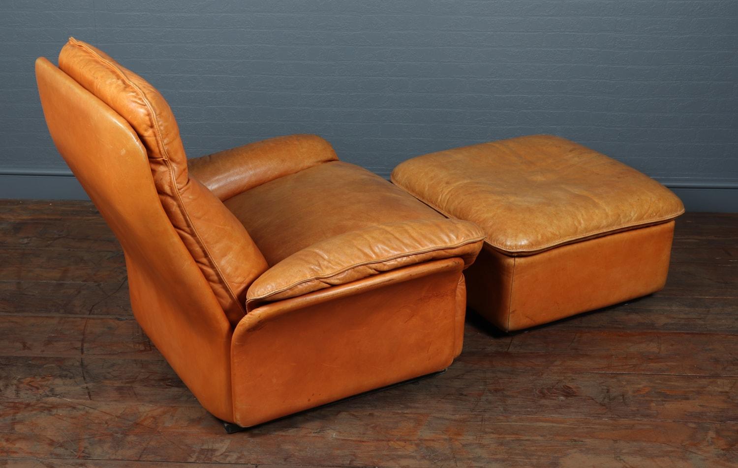De Sede Leather Armchair and Foot Stool Model DS49 2