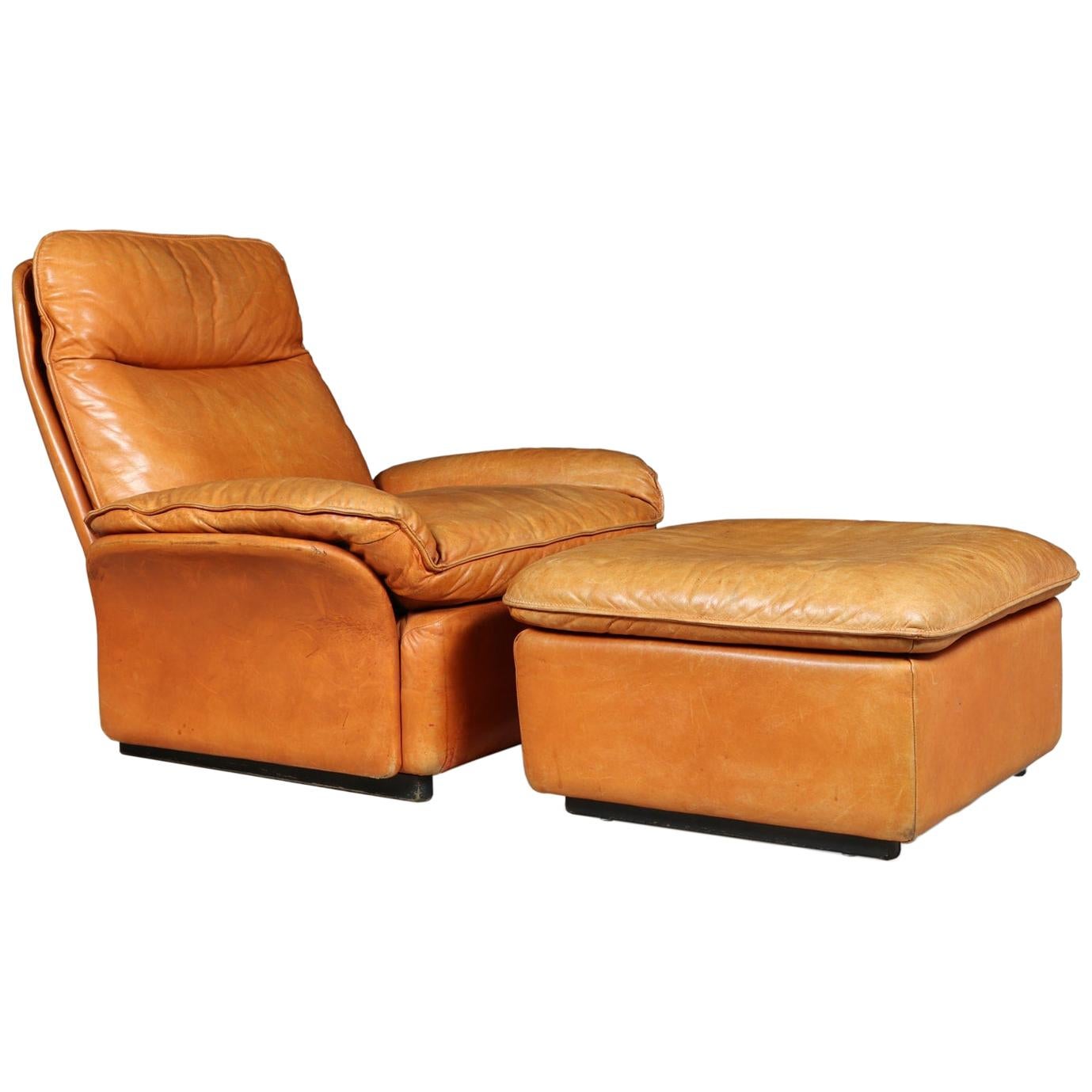 De Sede Leather Armchair and Foot Stool Model DS49