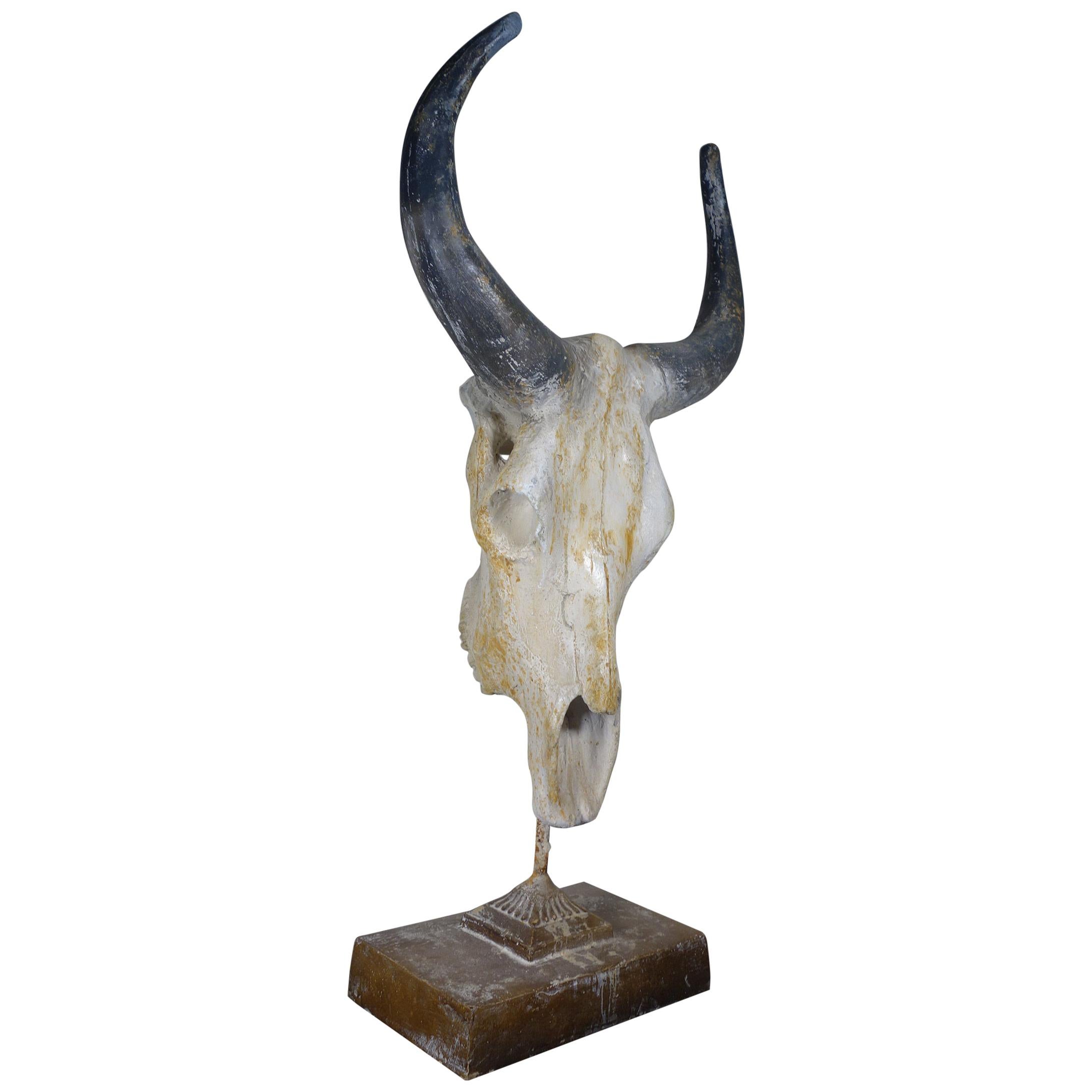 Decorative 20th Century Faux Buffalo Skull Sculpture Art For Sale