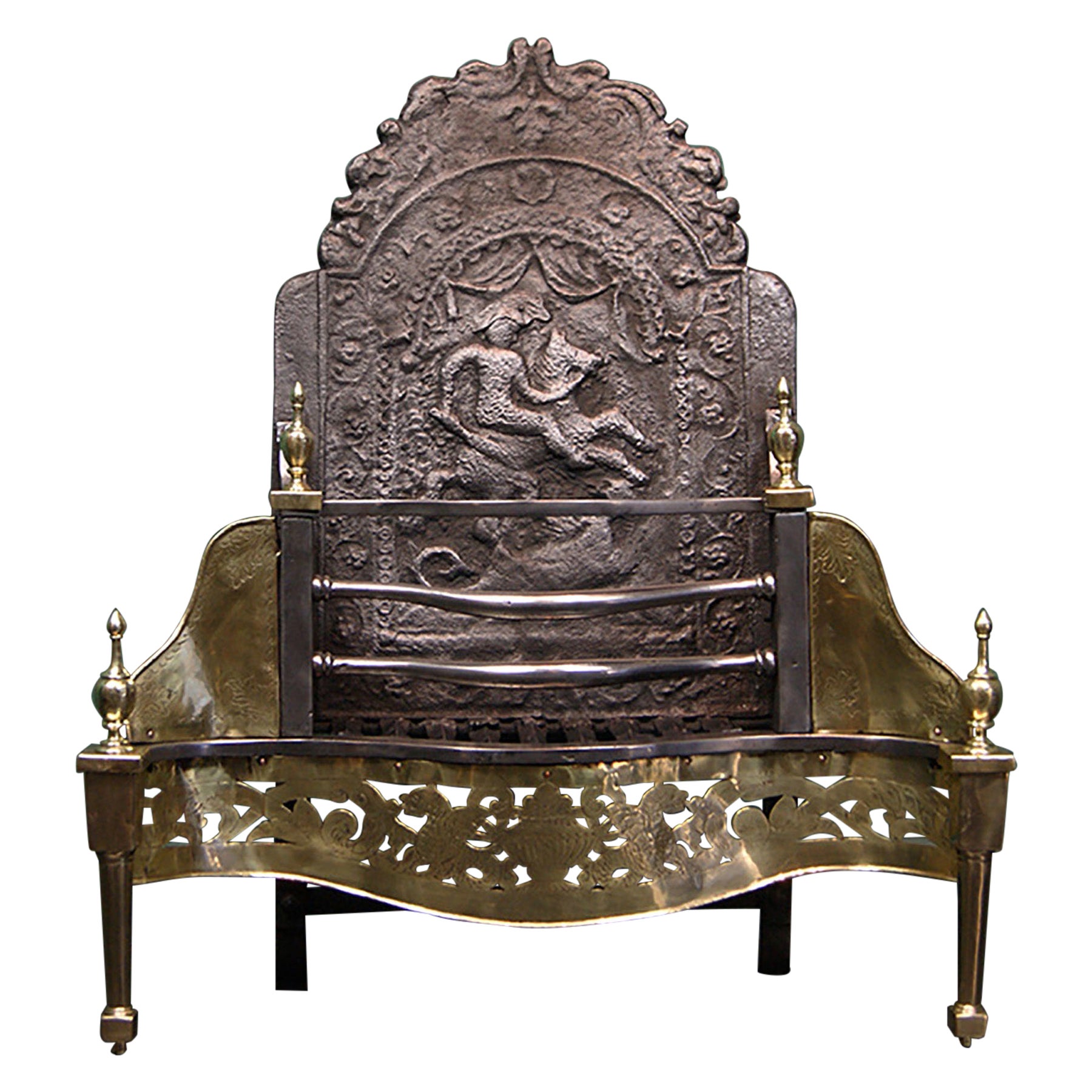 A Decorative Brass Serpentine Fireplace Fire Grate Circa 1910 For Sale