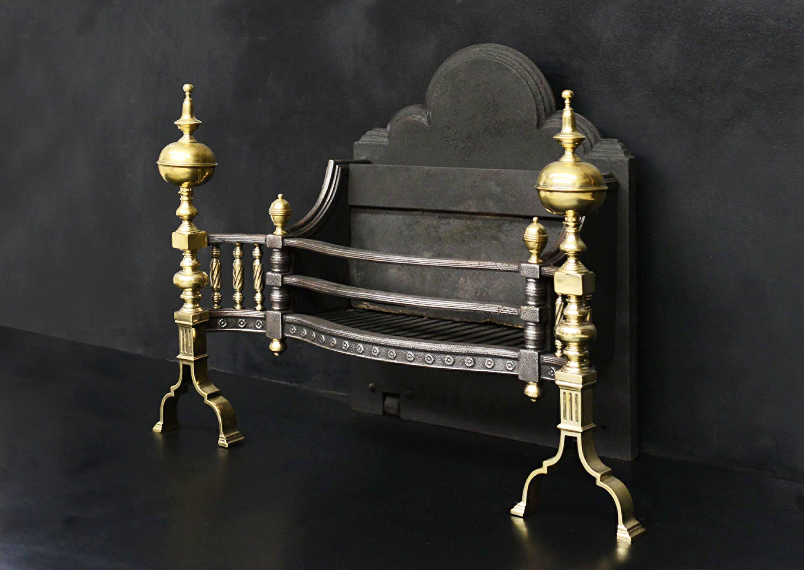 English Decorative Brass & Steel Firegrate For Sale