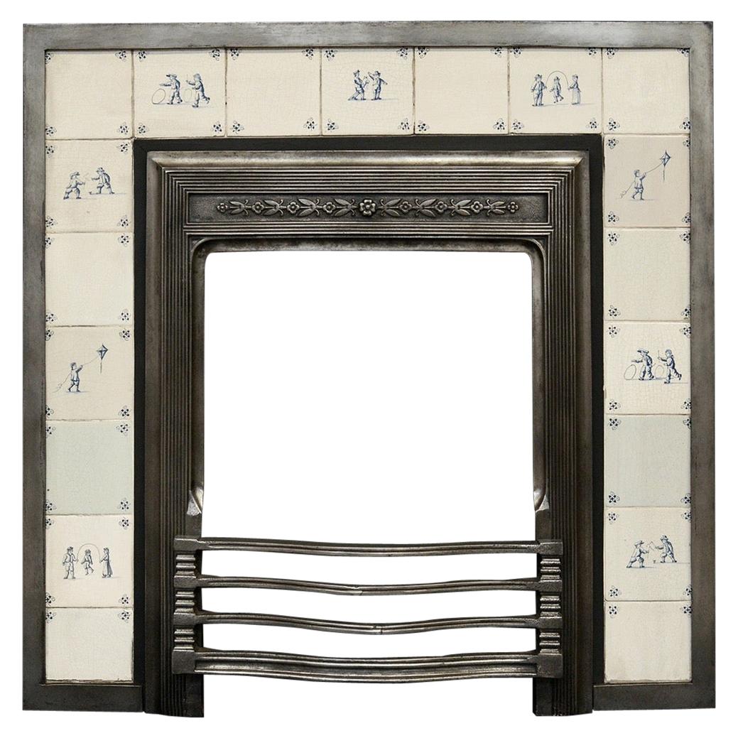 Decorative Cast Iron Fireplace Insert with Delft Tiles