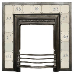 Decorative Cast Iron Fireplace Insert with Delft Tiles