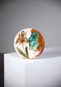 A Decorative Ceramic Plate by Simone Picault Vallauris France 1970s