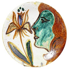 Piatto decorativo in ceramica di Simone Picault Vallauris Francia anni '70