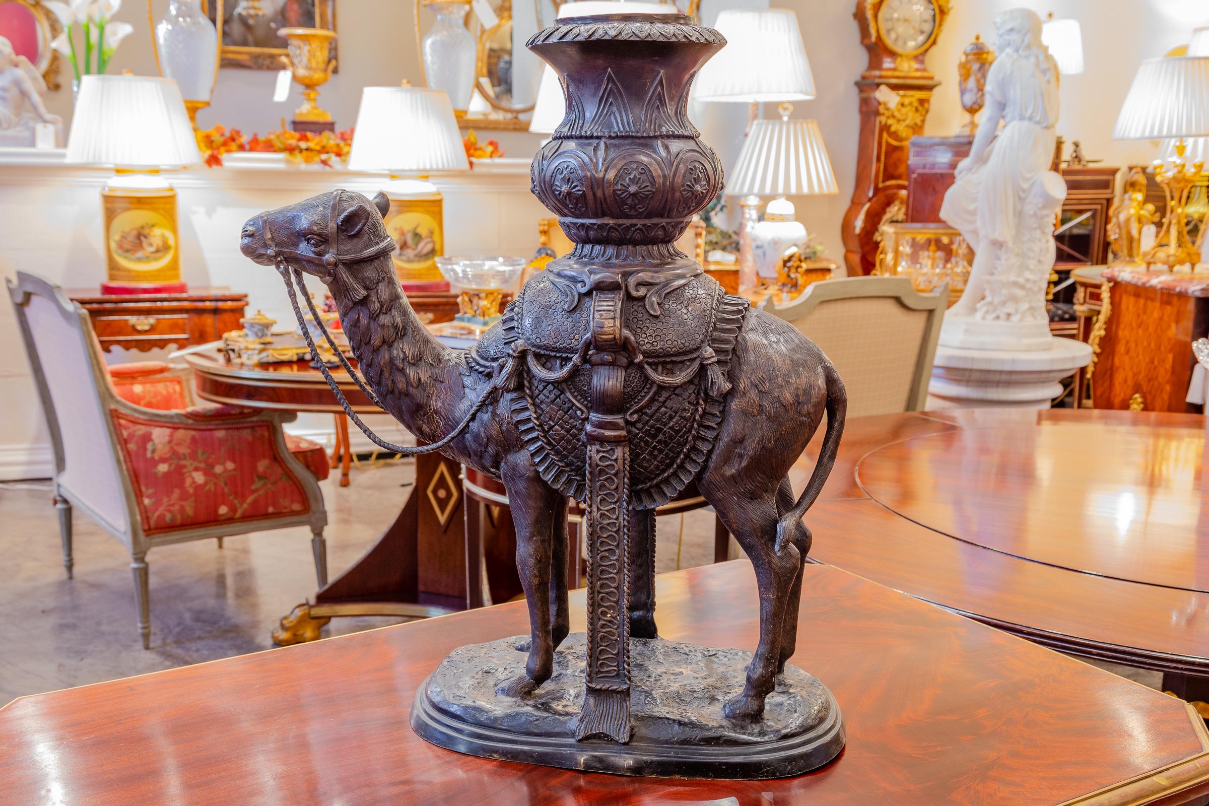 Decorative Continental Bronze Camel Planter 20th Century In Good Condition For Sale In Dallas, TX