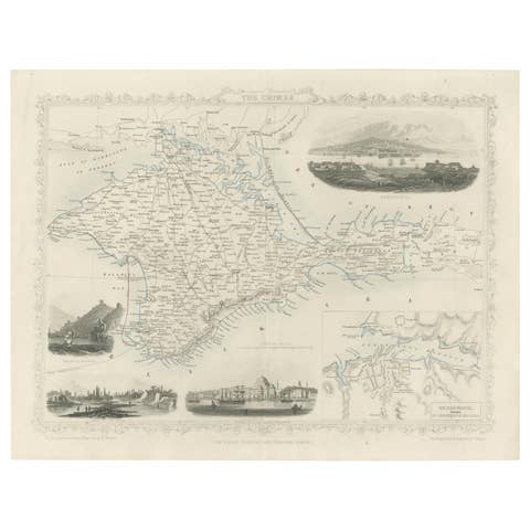 A Decorative Detailed Map of the Crimea, with an Inset Map of Sebastopol, c 1851