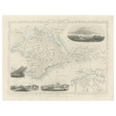 Mapa decorativo detallado de Crimea, con un mapa de Sebastopol, c 1851