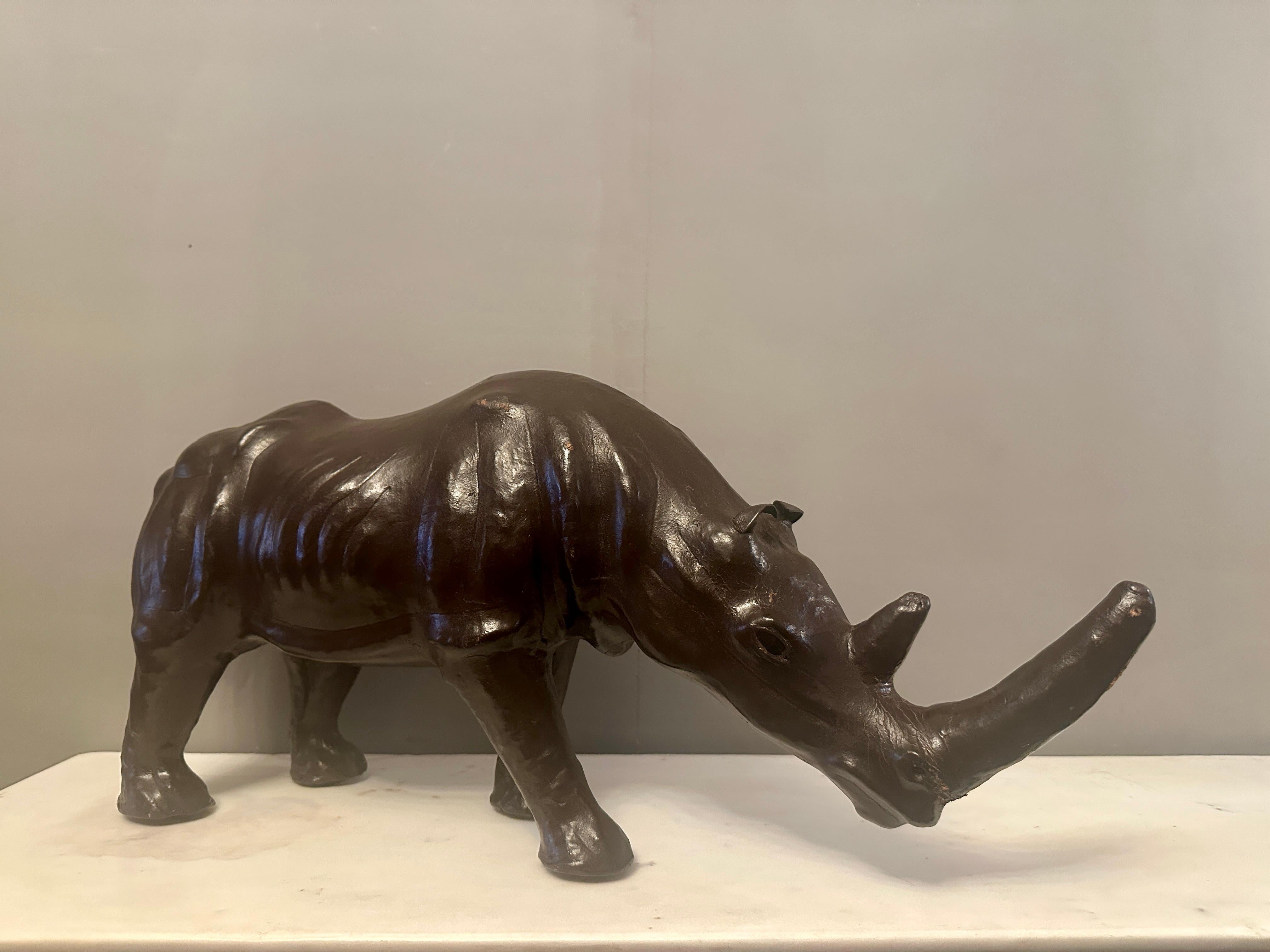 A lovely mid 20th century leather rhino, softly aged, gentle patina with good scale and proportions. European circa 1970