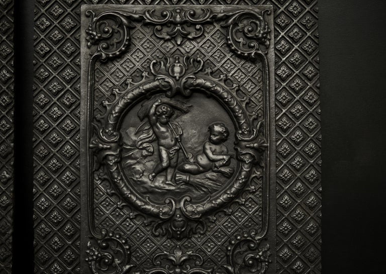 Decorative Pair of Cast Iron Fireback Interior Panels For Sale at 1stDibs