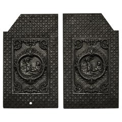 Decorative Pair of Cast Iron Fireback Interior Panels