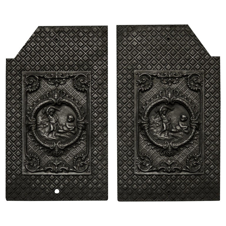 Decorative Pair of Cast Iron Fireback Interior Panels For Sale at 1stDibs