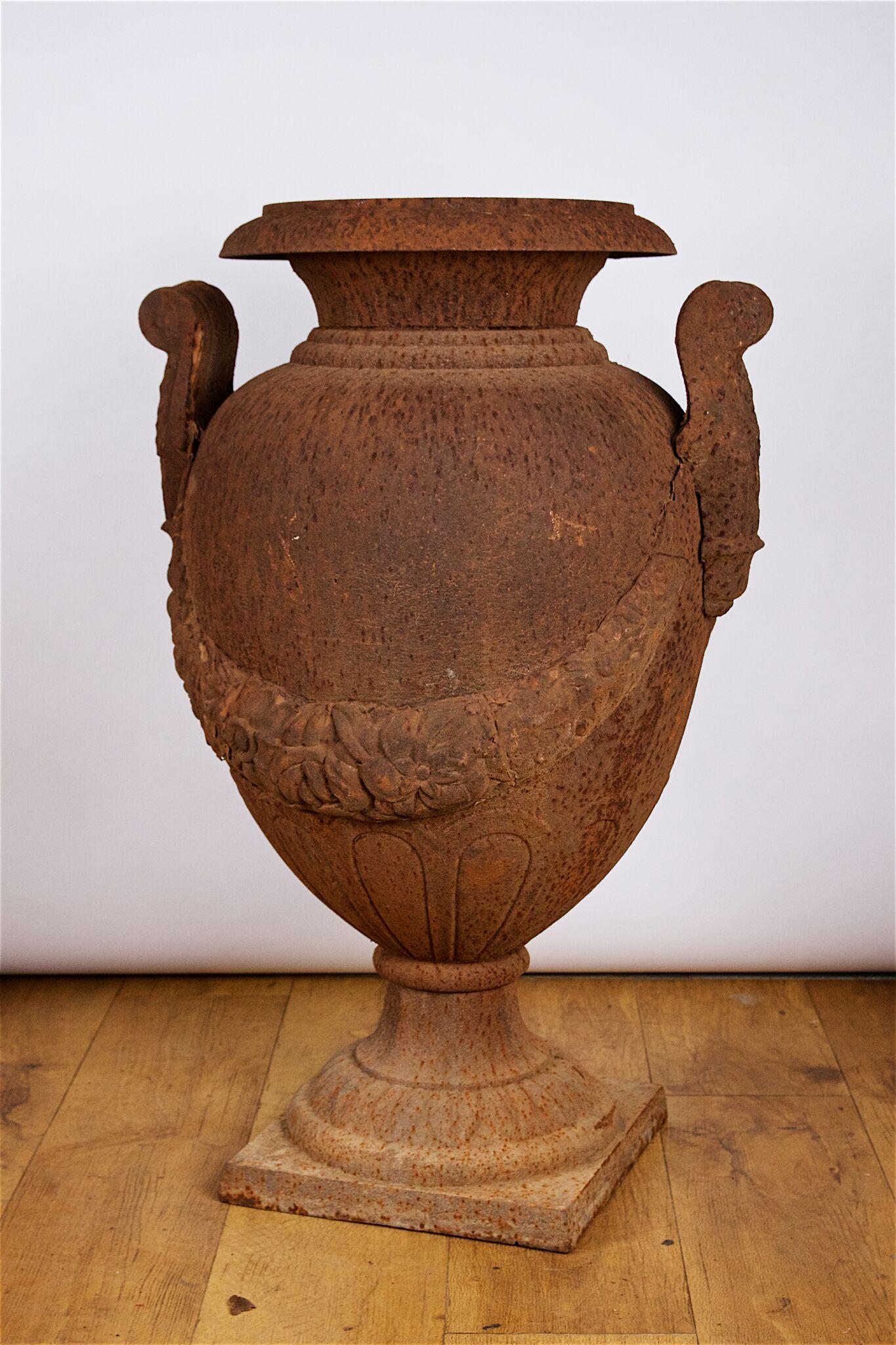 Decorative Pair of Cast Iron Garden Vases in the Early 19th Century Style 2