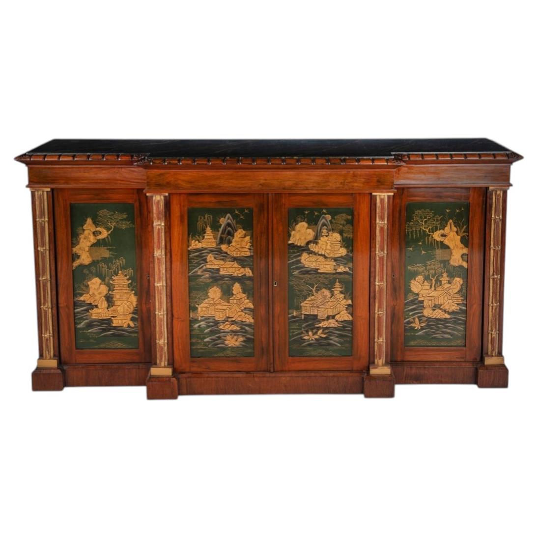 A Decorative Regency S 19th Century English Side Cabinet with Orientalist lacque