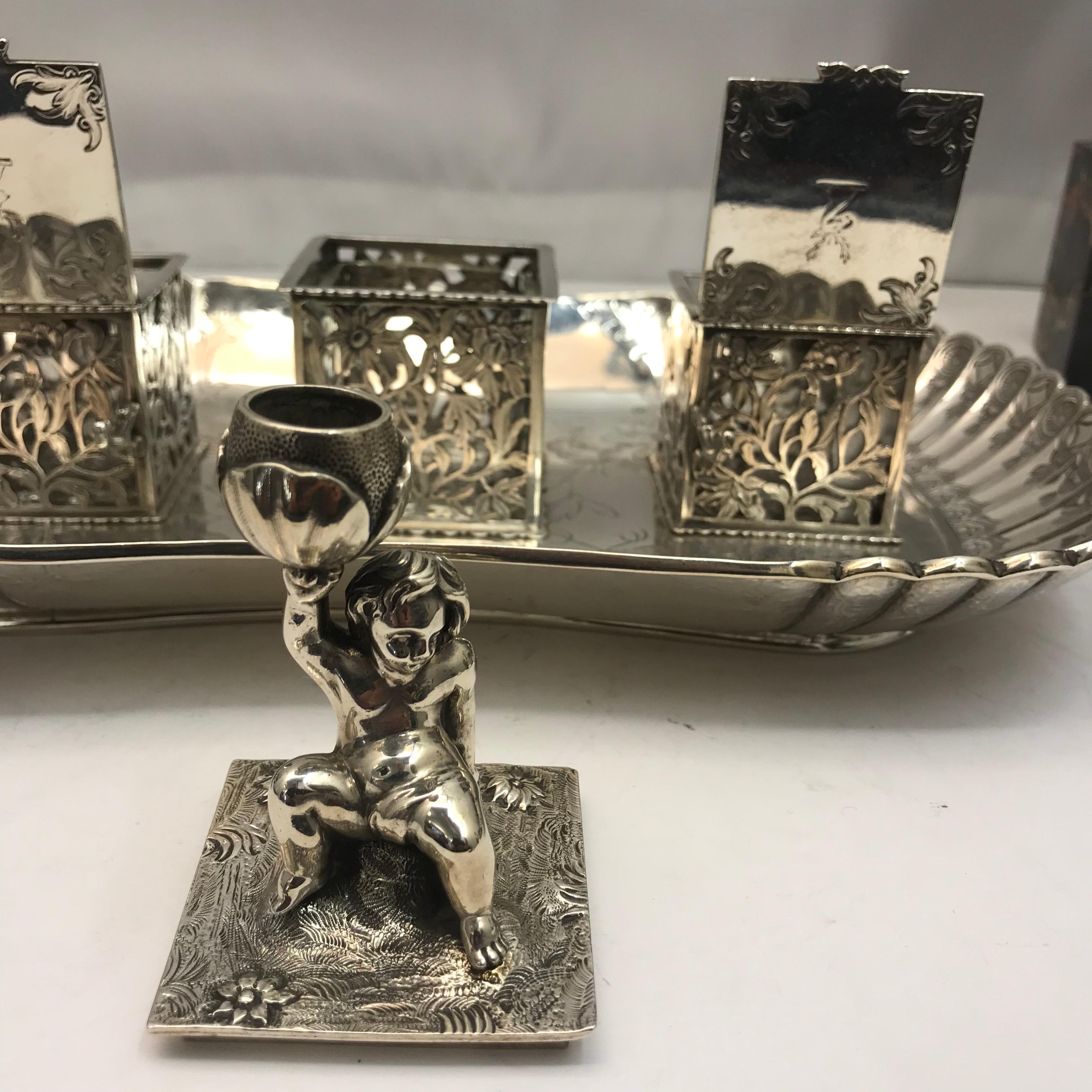 Mid-19th Century Decorative Silver Inkwell London, 1856 For Sale