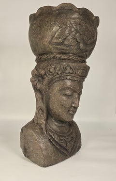 A decorative stone garden flower pot or bust from the Raj period, India  C 1920