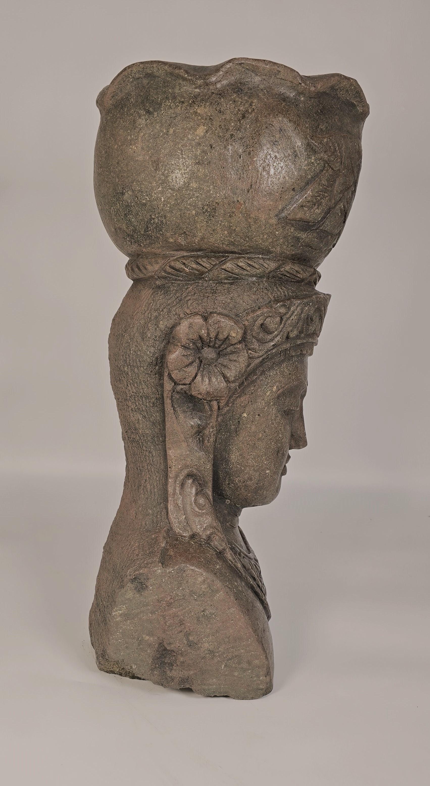 Other A decorative stone garden flower pot or bust from the Raj period, India  C 1920 For Sale