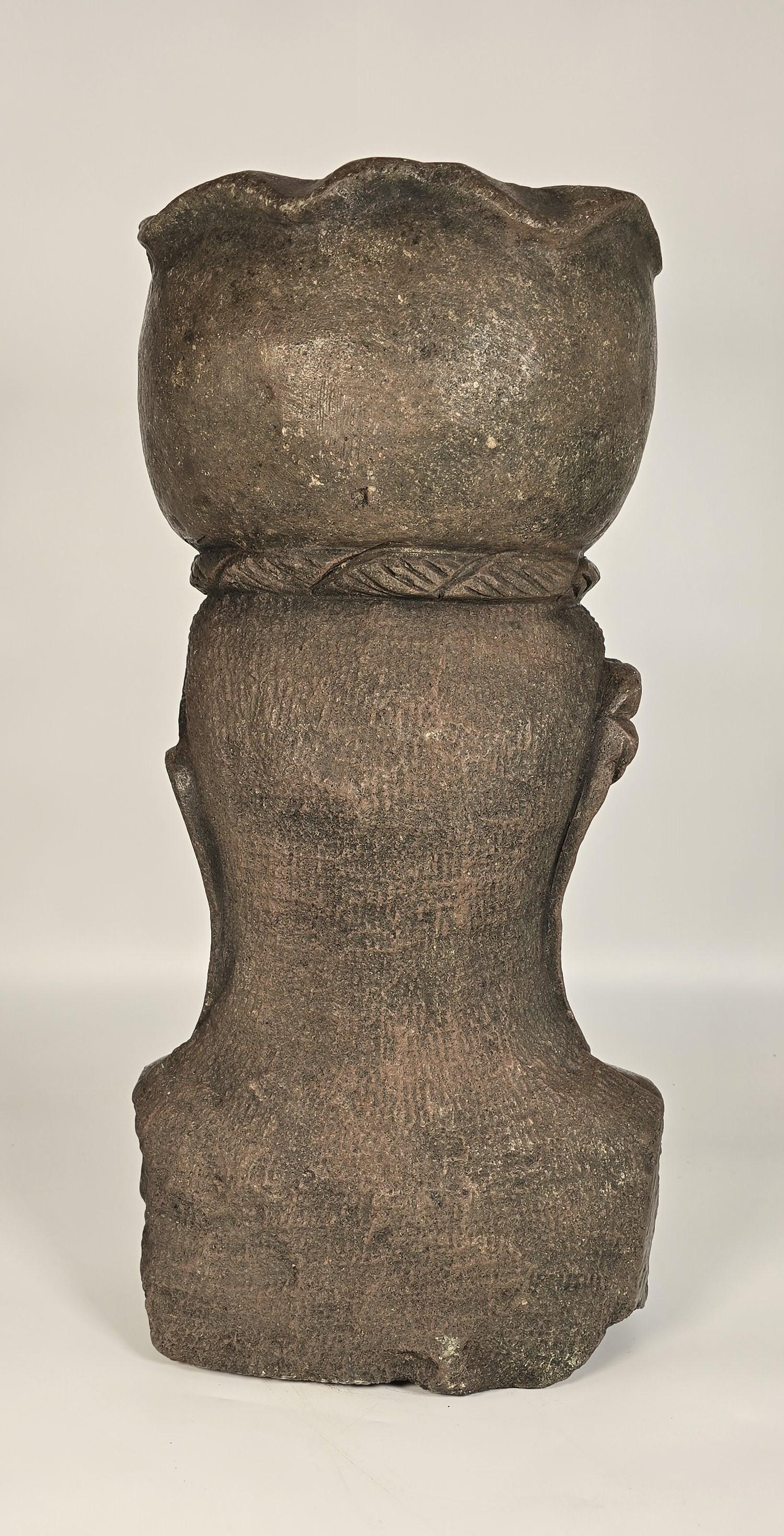 Hand-Carved A decorative stone garden flower pot or bust from the Raj period, India  C 1920 For Sale