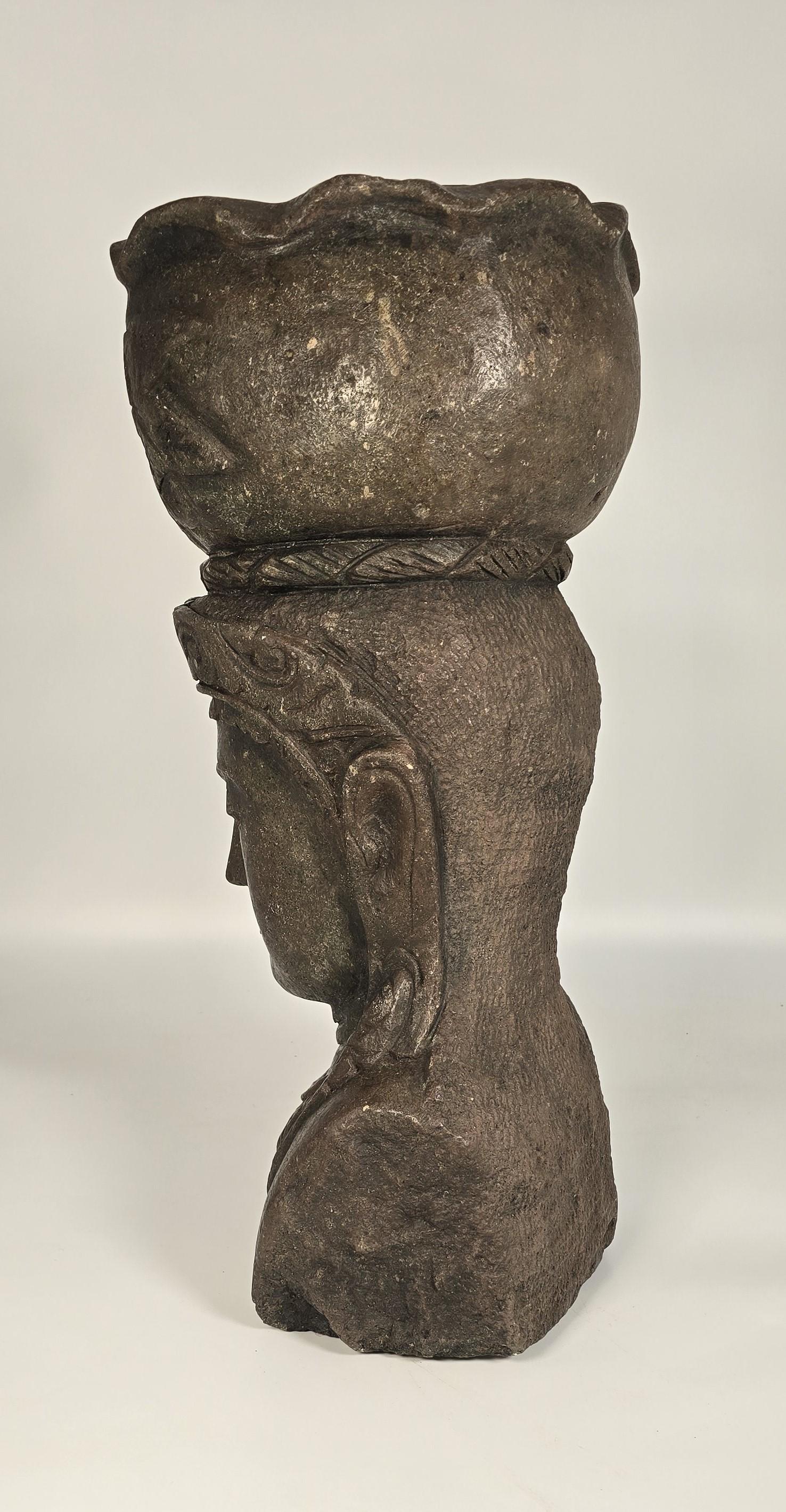 A decorative stone garden flower pot or bust from the Raj period, India  C 1920 In Good Condition For Sale In Central England, GB