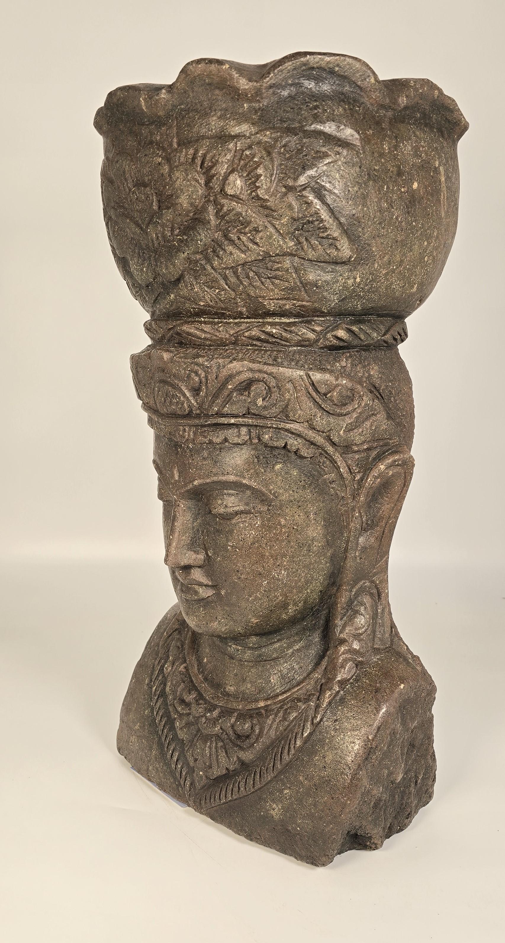 Stone A decorative stone garden flower pot or bust from the Raj period, India  C 1920 For Sale