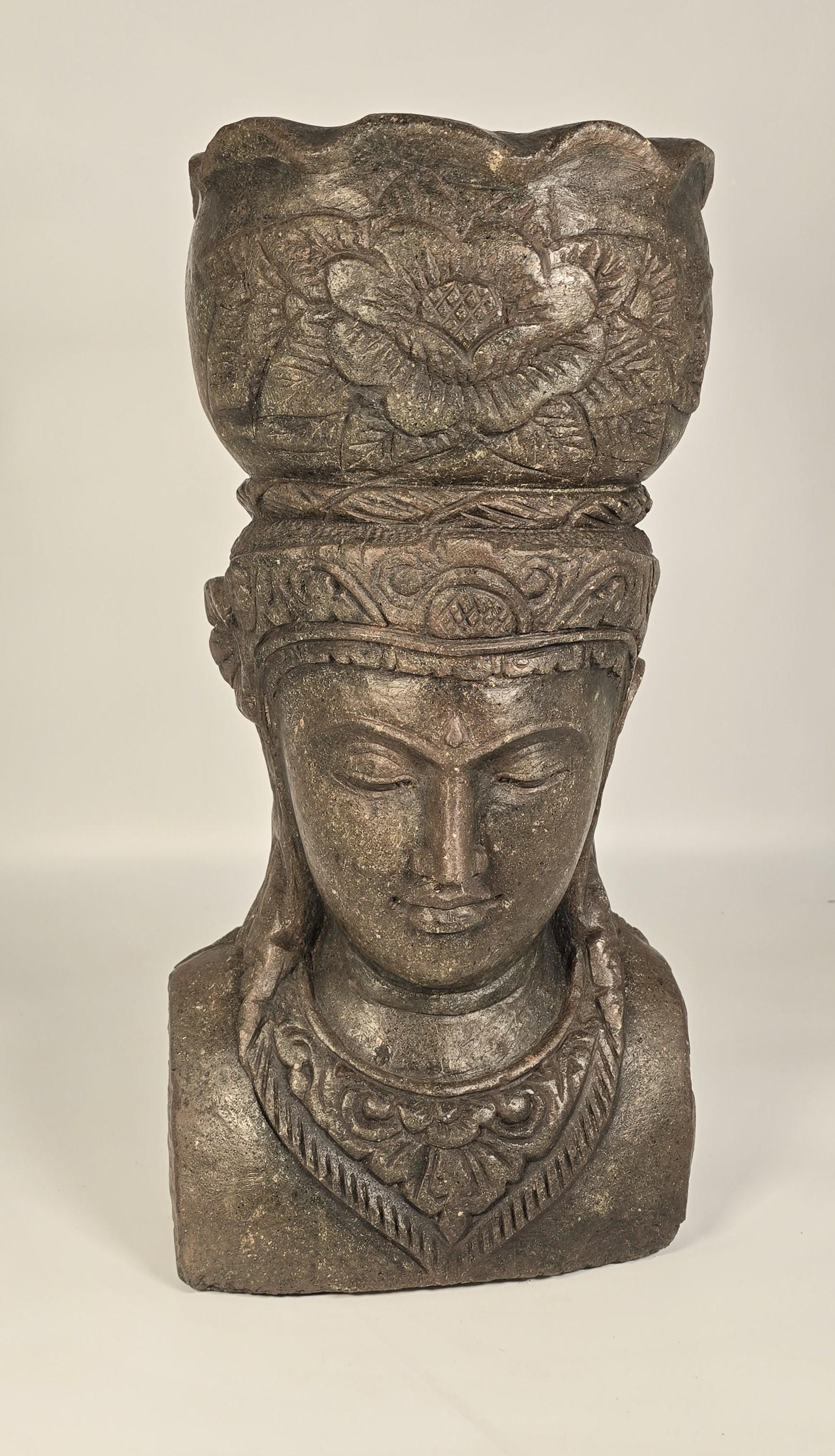 A decorative stone garden flower pot or bust from the Raj period, India  C 1920 For Sale 1