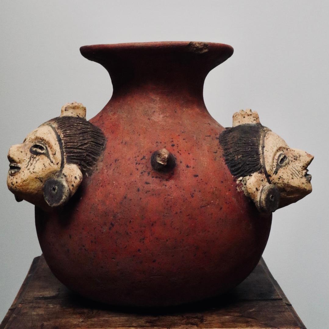 Mexican Decorative Terra-Cotta Vessel with Figures For Sale