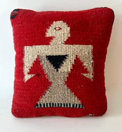 A Decorative Tribal  Kilim Pillow with an Eagle Sitting on a Field of Red