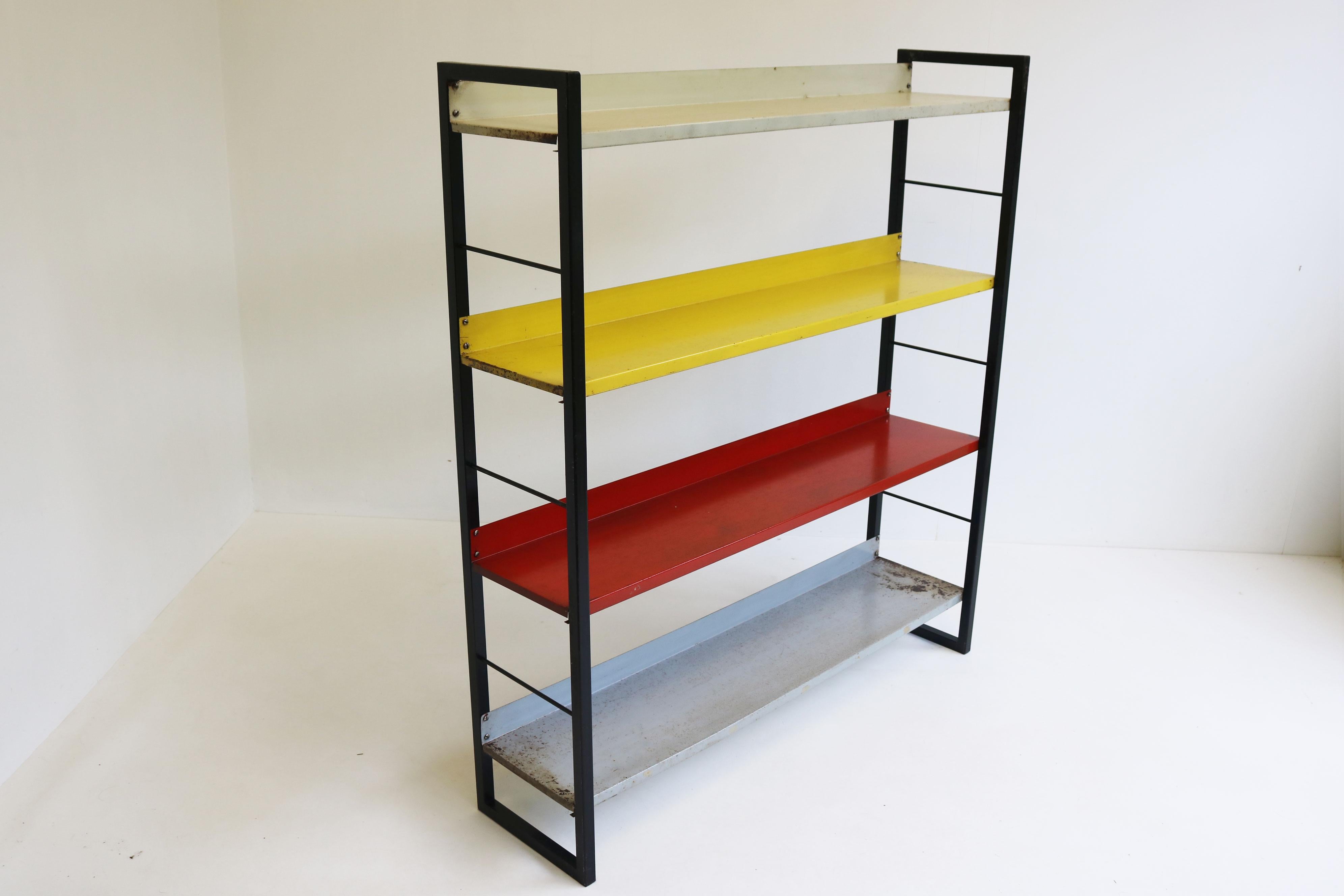 Mid-Century Modern A. Dekker Dutch design bookcase by Tomado Holland 1950 colourfull minimalist For Sale