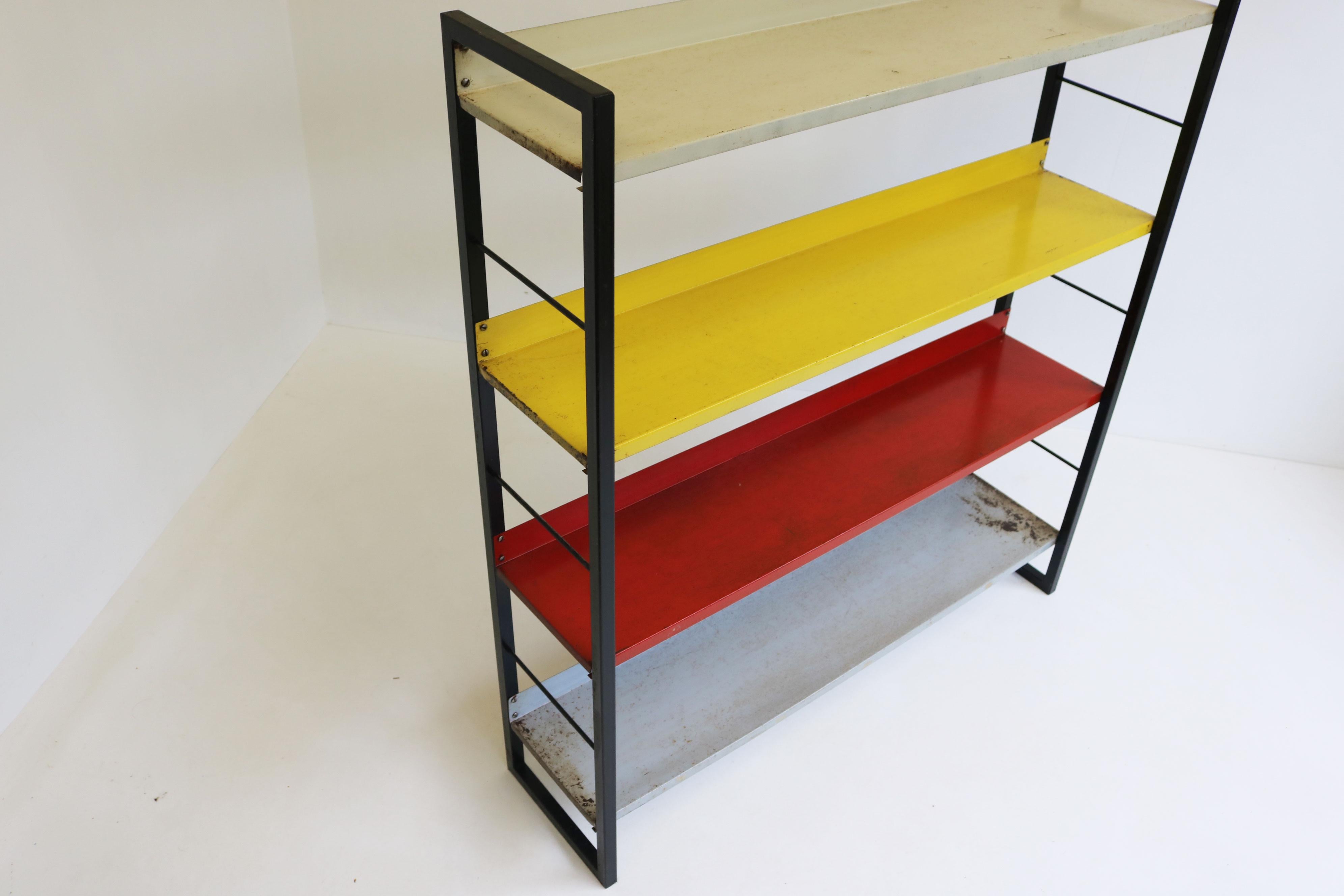Metal A. Dekker Dutch design bookcase by Tomado Holland 1950 colourfull minimalist For Sale