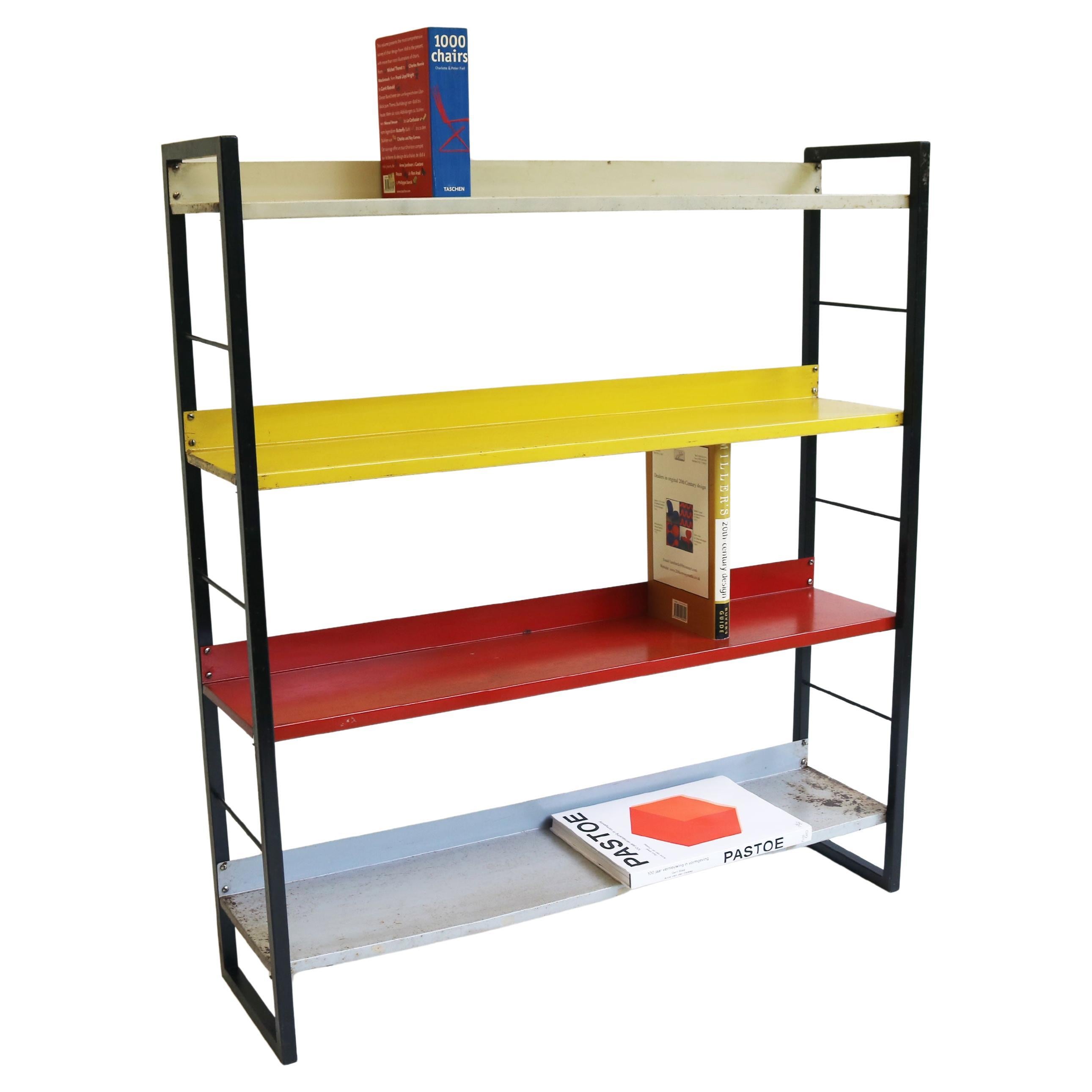 A. Dekker Dutch design bookcase by Tomado Holland 1950 colourfull minimalist For Sale