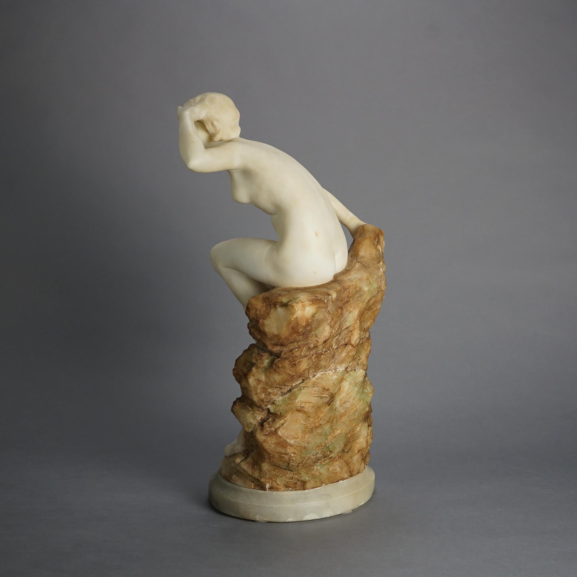20th Century A. Del Porujia Alabaster & Marble Nude Sea Nymph Sculpture C1910