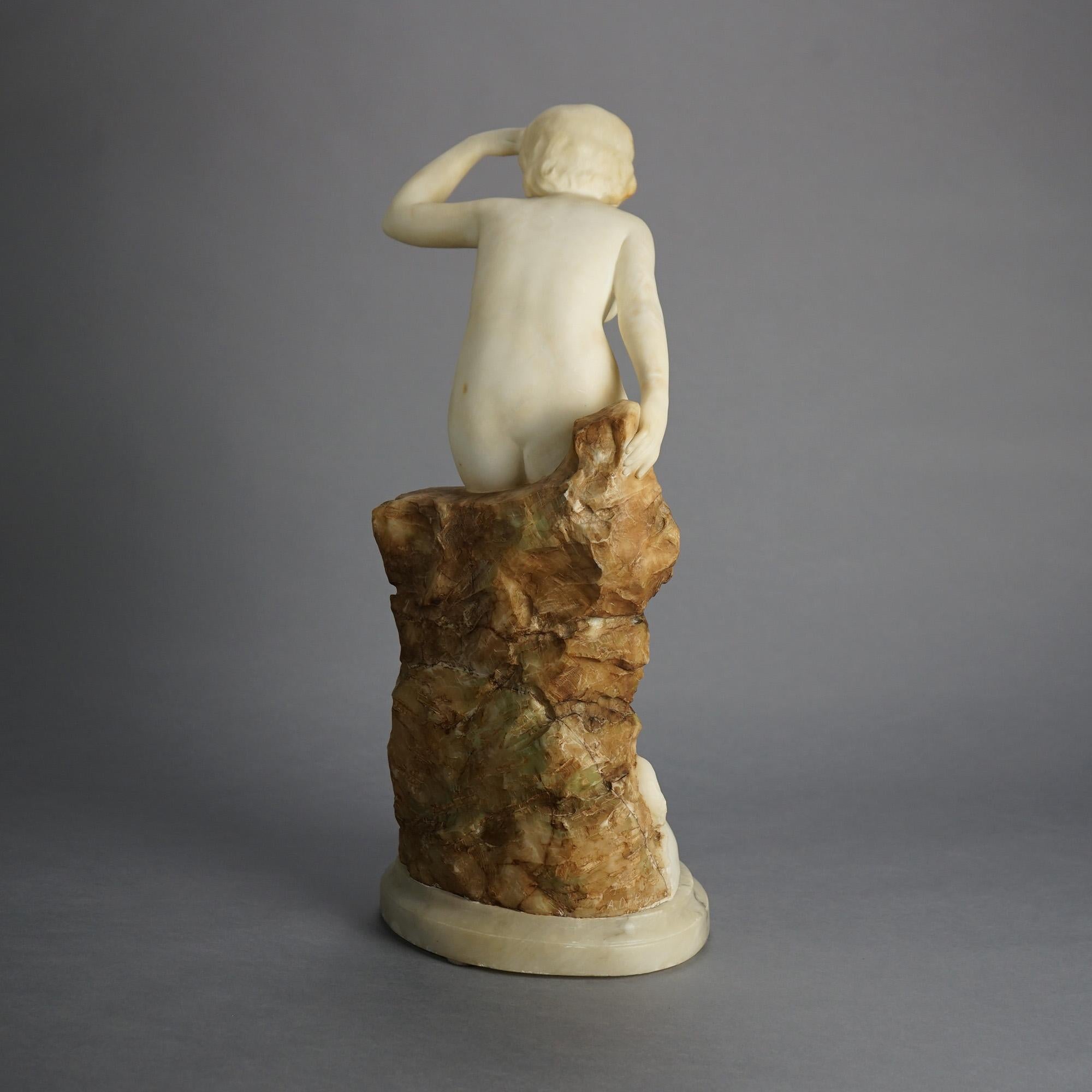 A. Del Porujia Alabaster & Marble Nude Sea Nymph Sculpture C1910 1