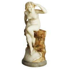 A. Del Porujia Alabaster & Marble Nude Sea Nymph Sculpture C1910